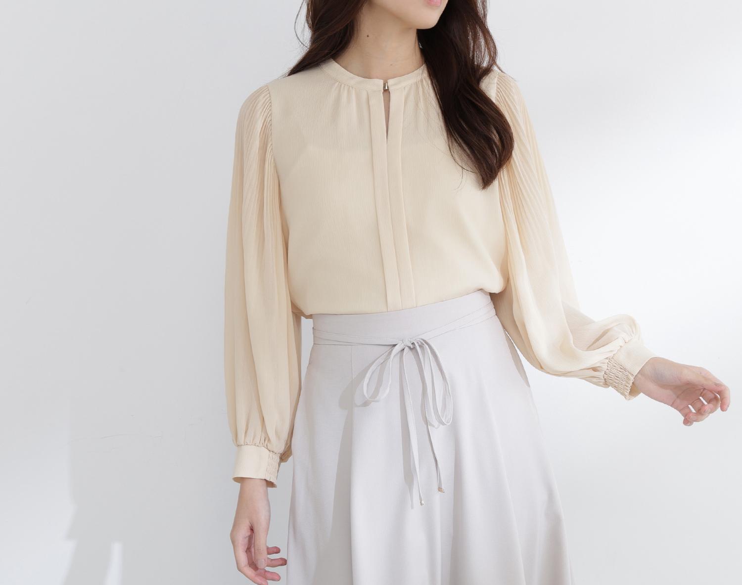 メタルポイント楊柳ブラウス クリームイエロー