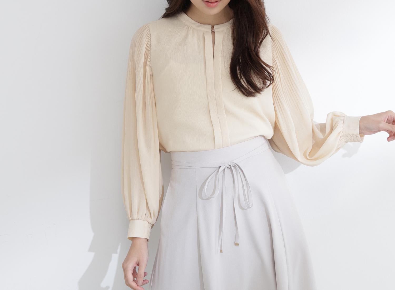 メタルポイント楊柳ブラウス クリームイエロー