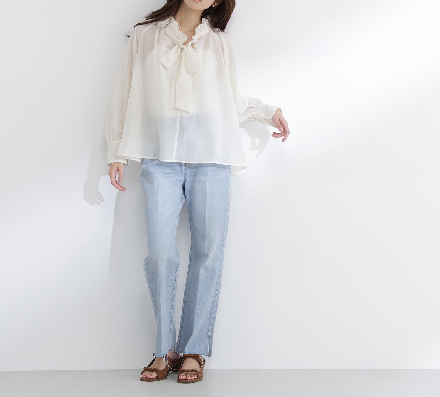 2wayシアーボウタイブラウス オフホワイト1