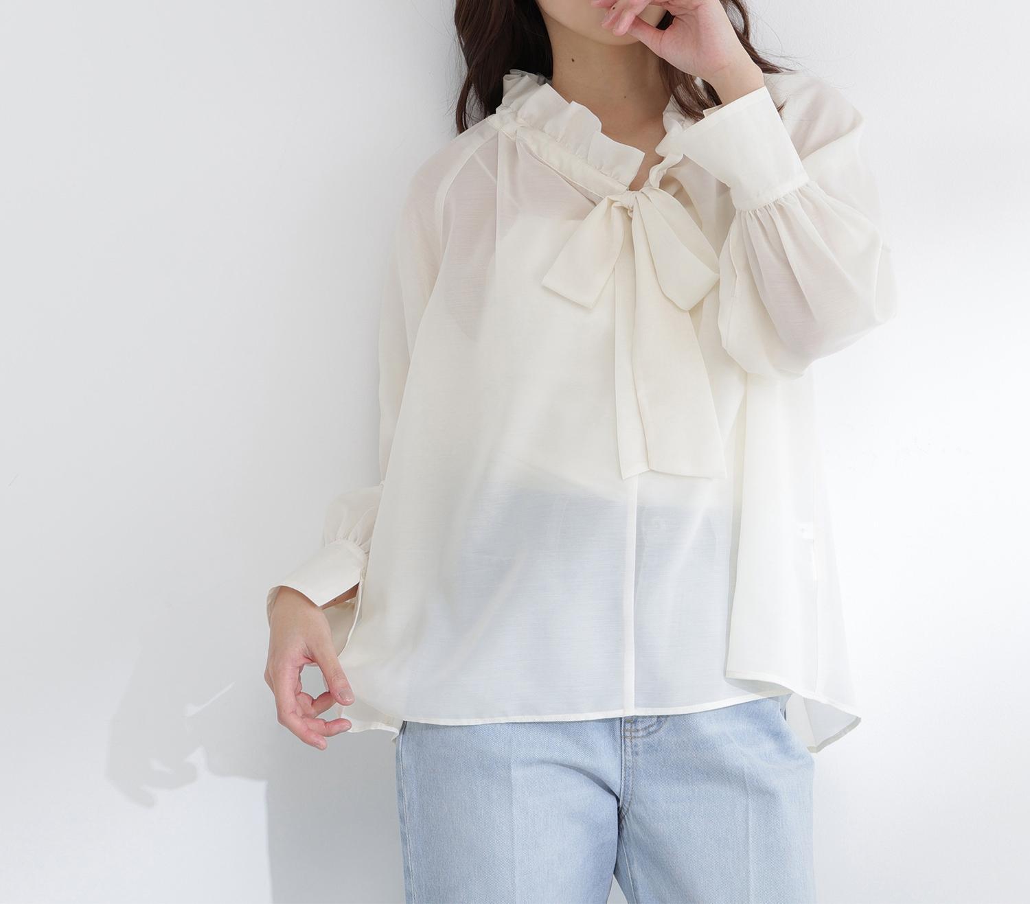 2wayシアーボウタイブラウス オフホワイト1