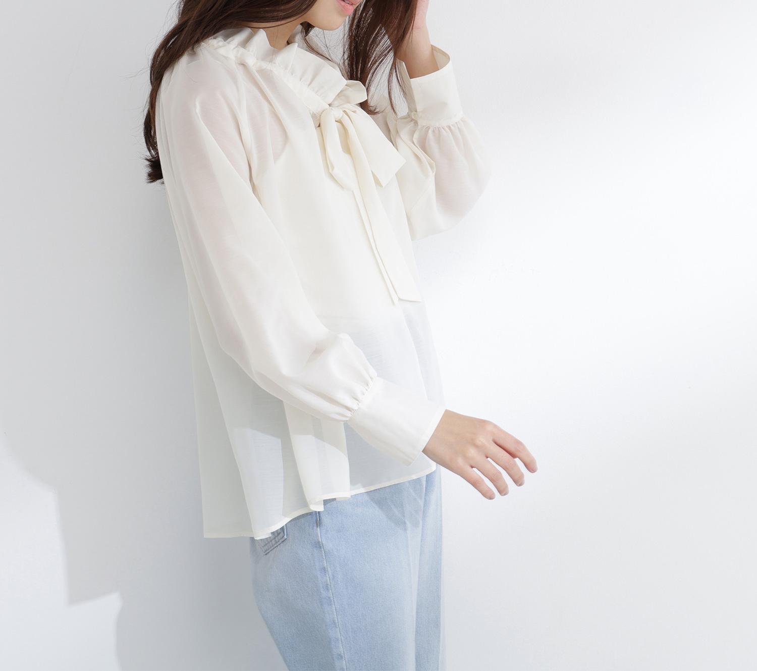 2wayシアーボウタイブラウス オフホワイト1