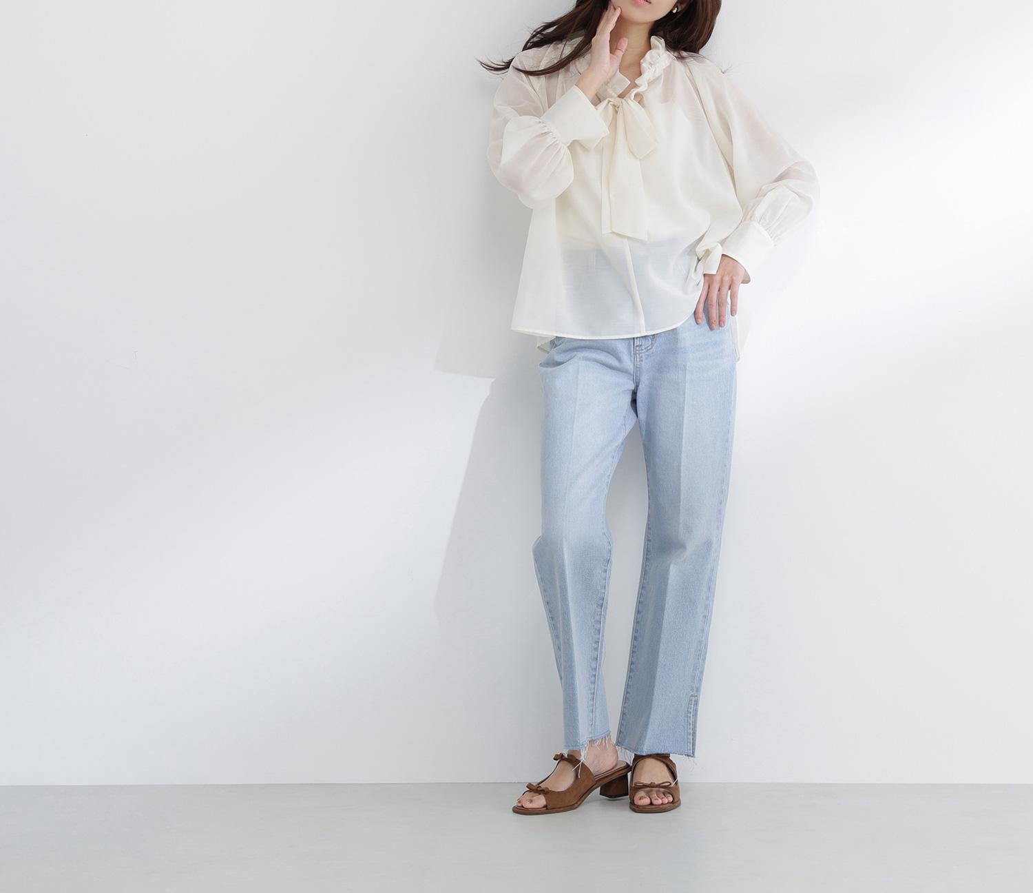 2wayシアーボウタイブラウス オフホワイト1