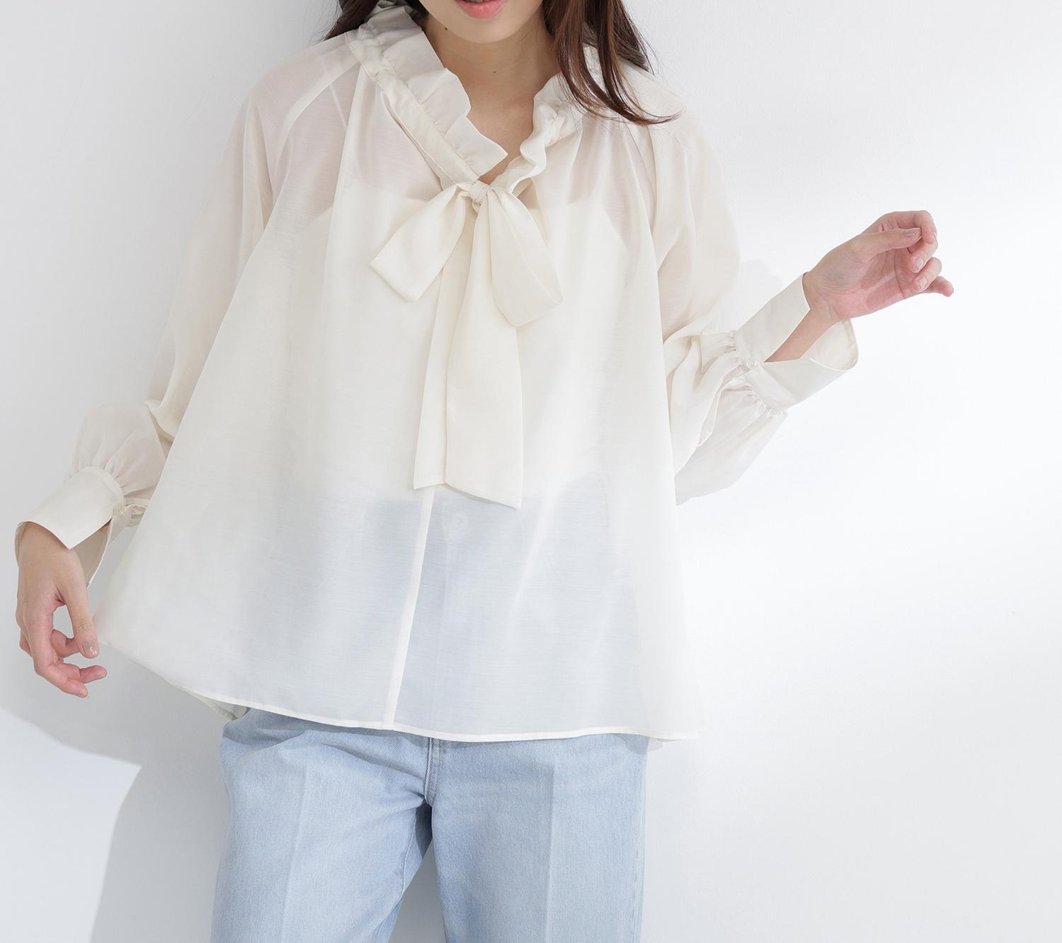 2wayシアーボウタイブラウス オフホワイト1