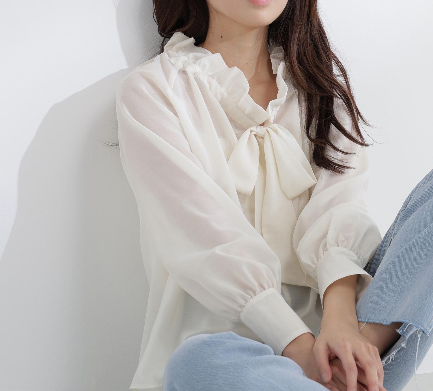 2wayシアーボウタイブラウス オフホワイト1