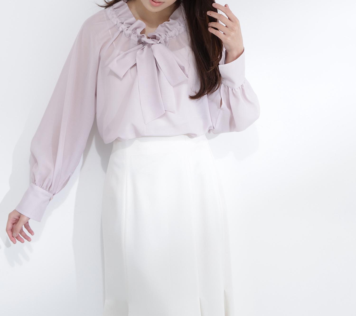 2wayシアーボウタイブラウス ニュアンスピンク
