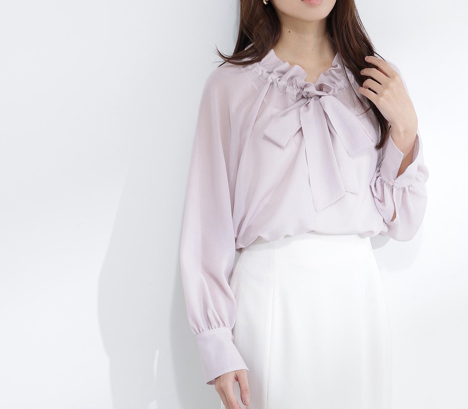 2wayシアーボウタイブラウス ニュアンスピンク