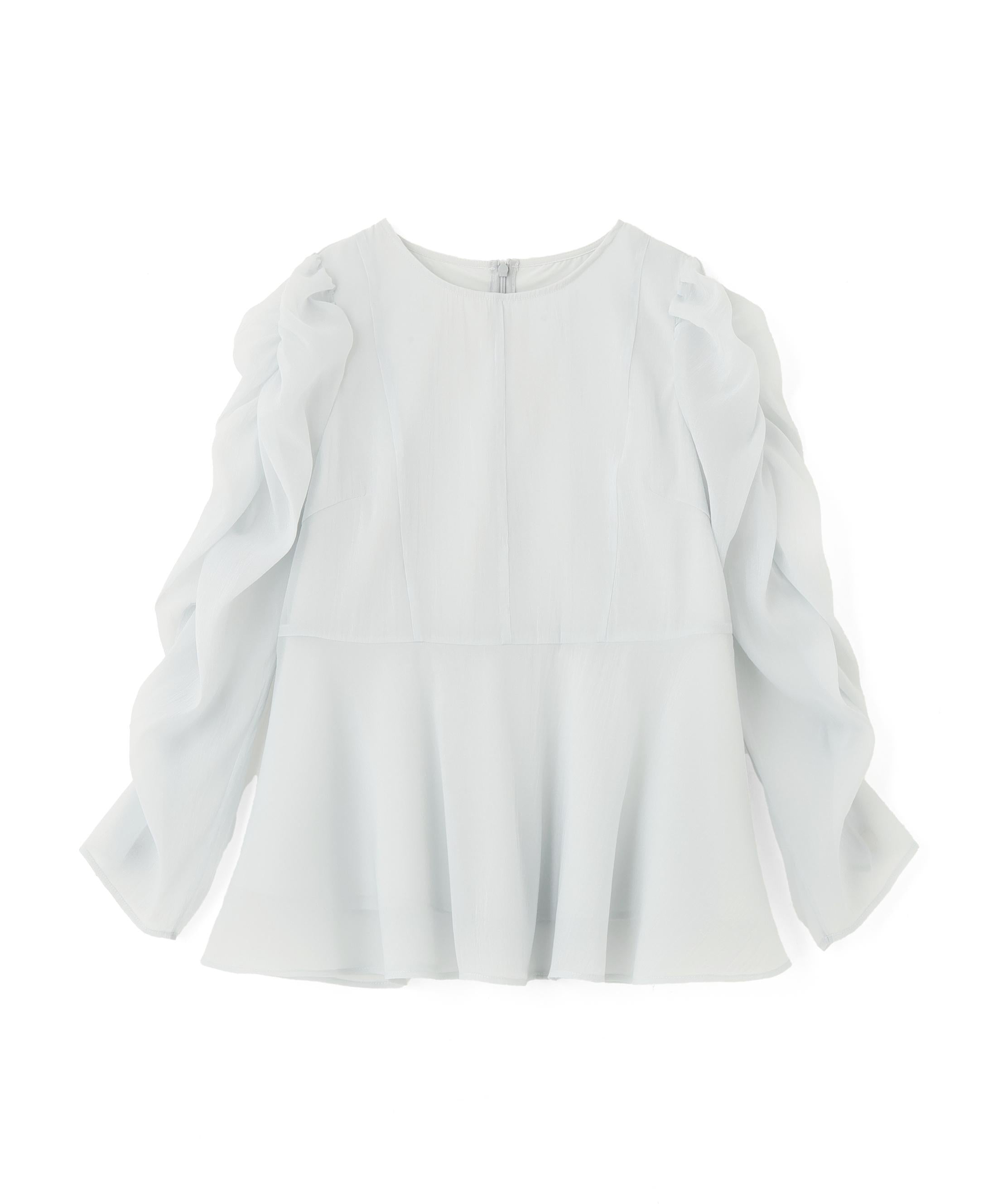 シアーペプラムブラウス ミントブルー