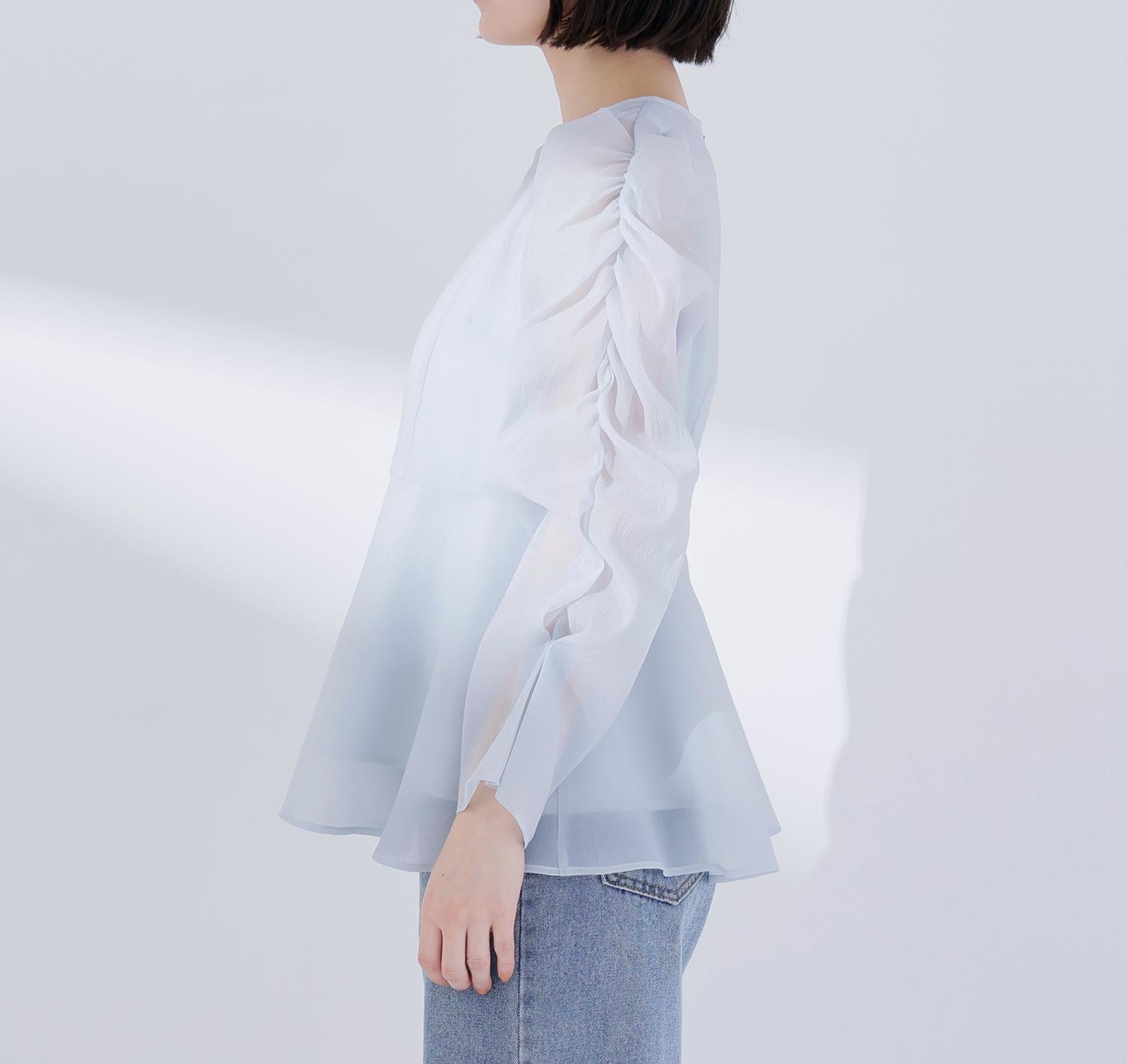 シアーペプラムブラウス ミントブルー