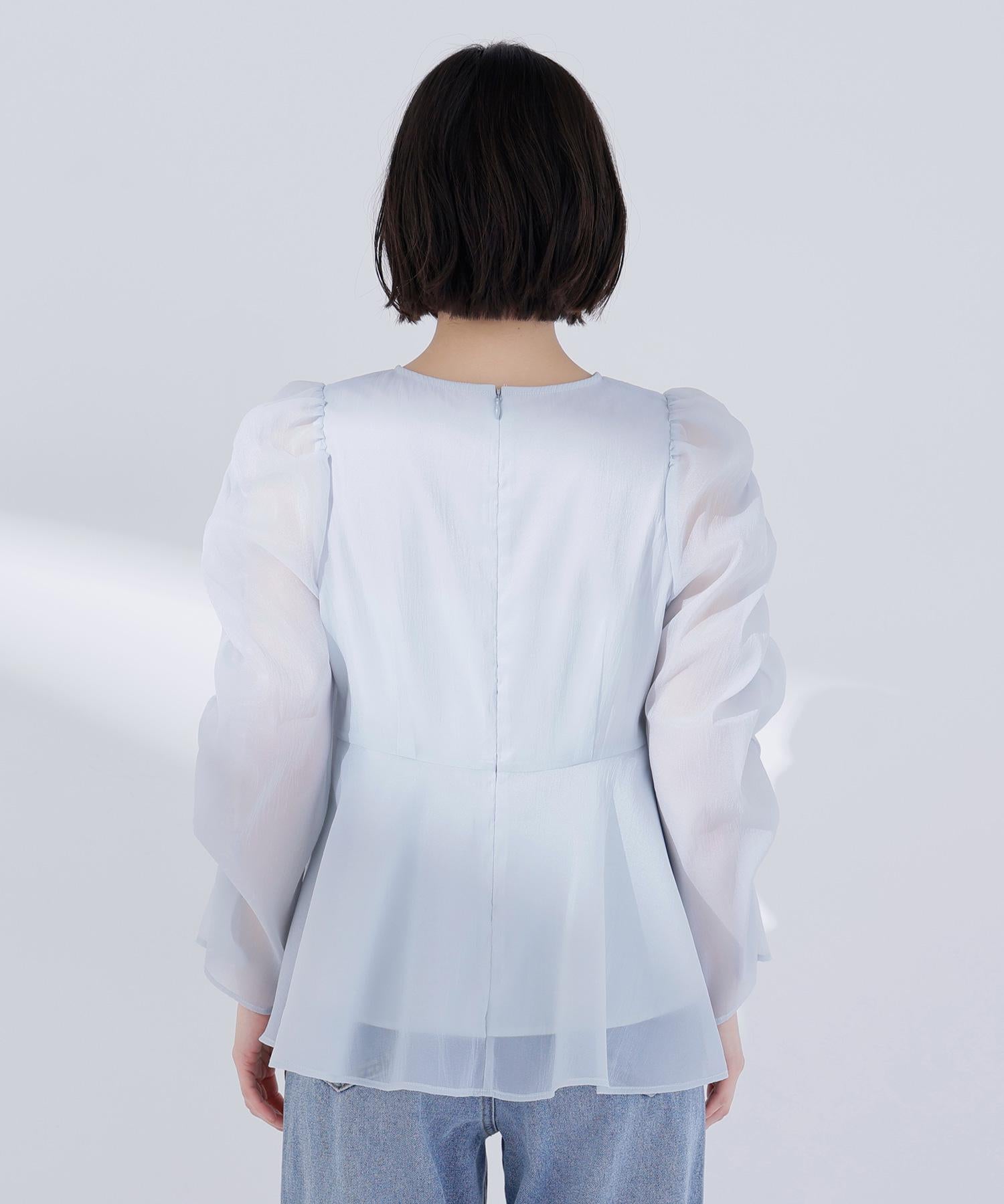 シアーペプラムブラウス ミントブルー
