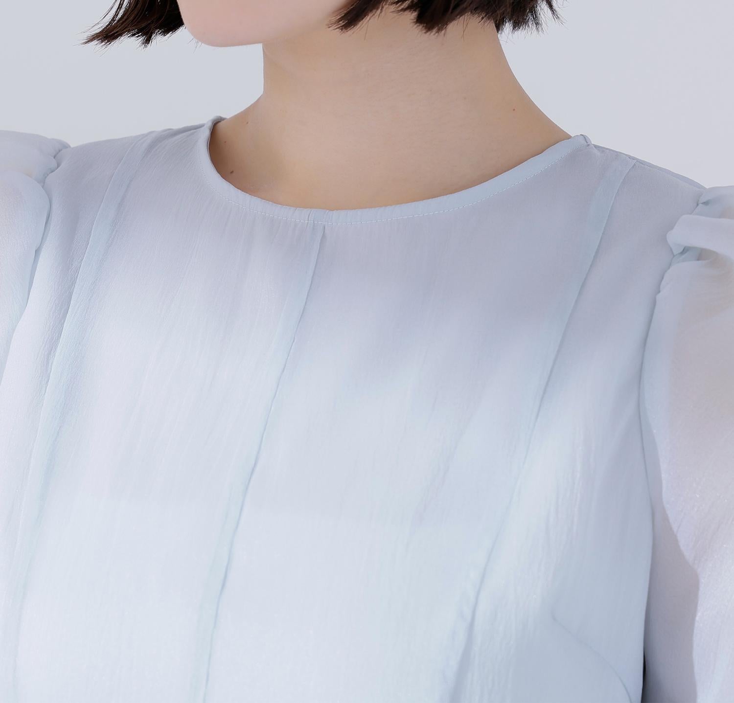 シアーペプラムブラウス ミントブルー