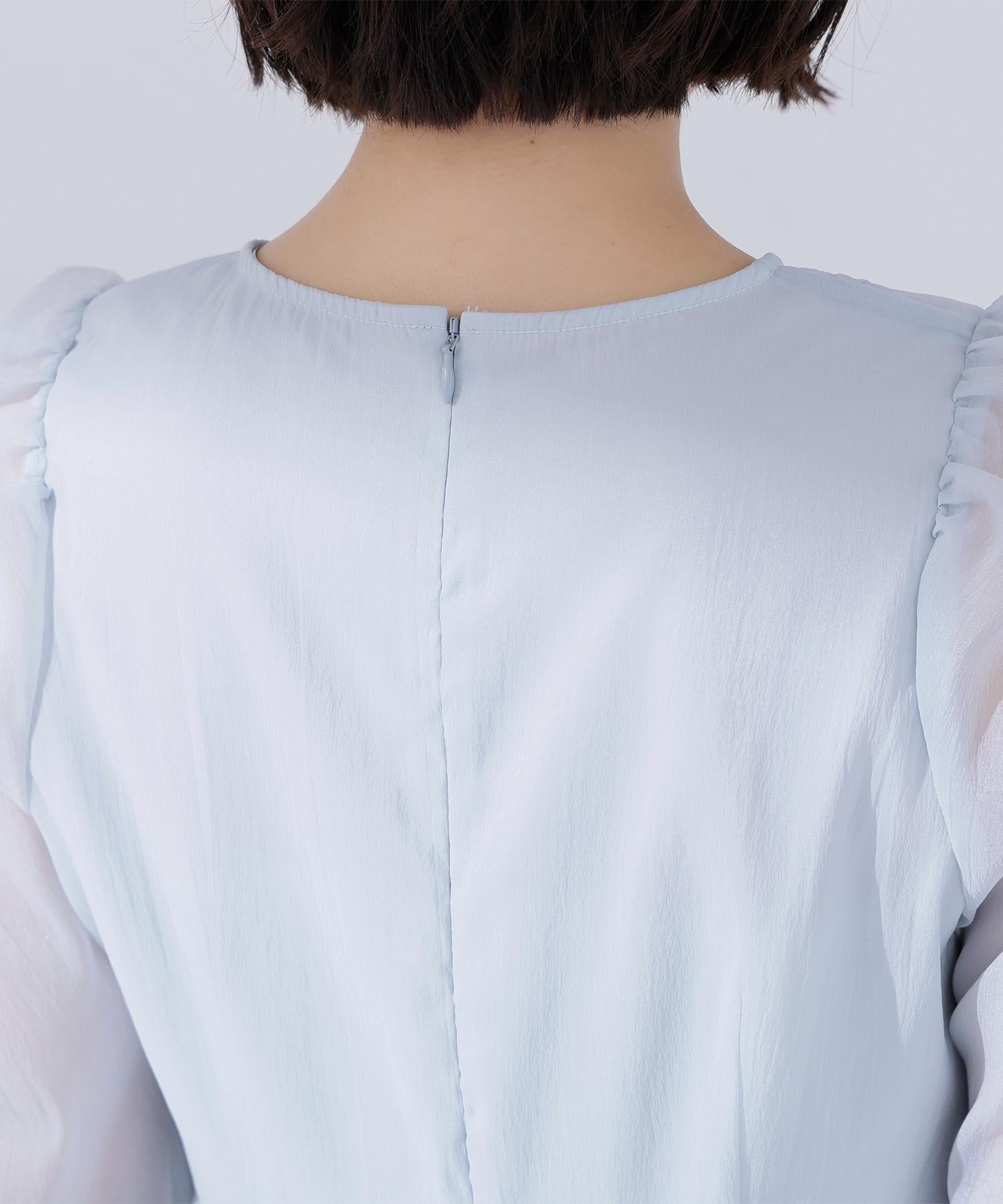 シアーペプラムブラウス ミントブルー