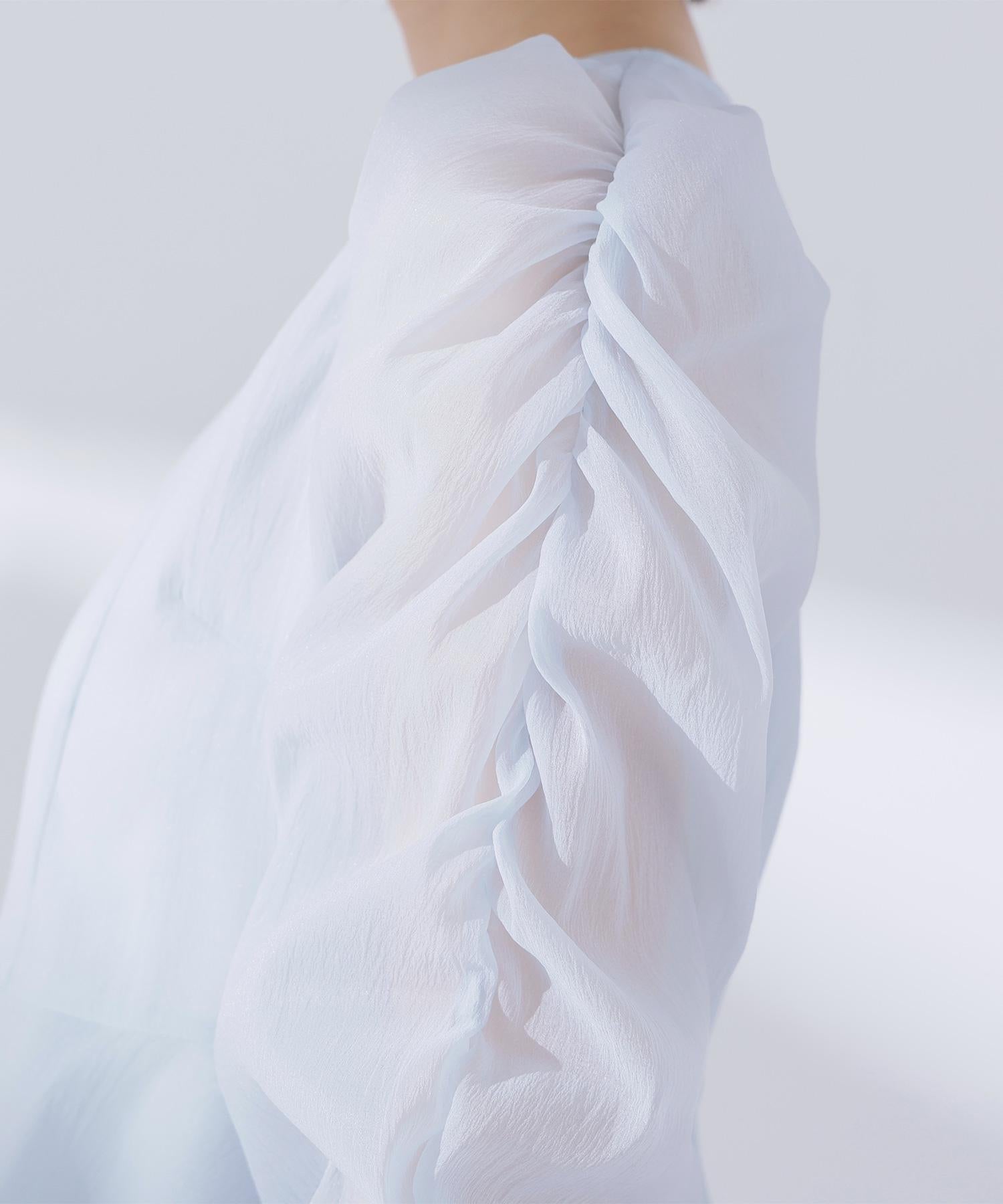 シアーペプラムブラウス ミントブルー