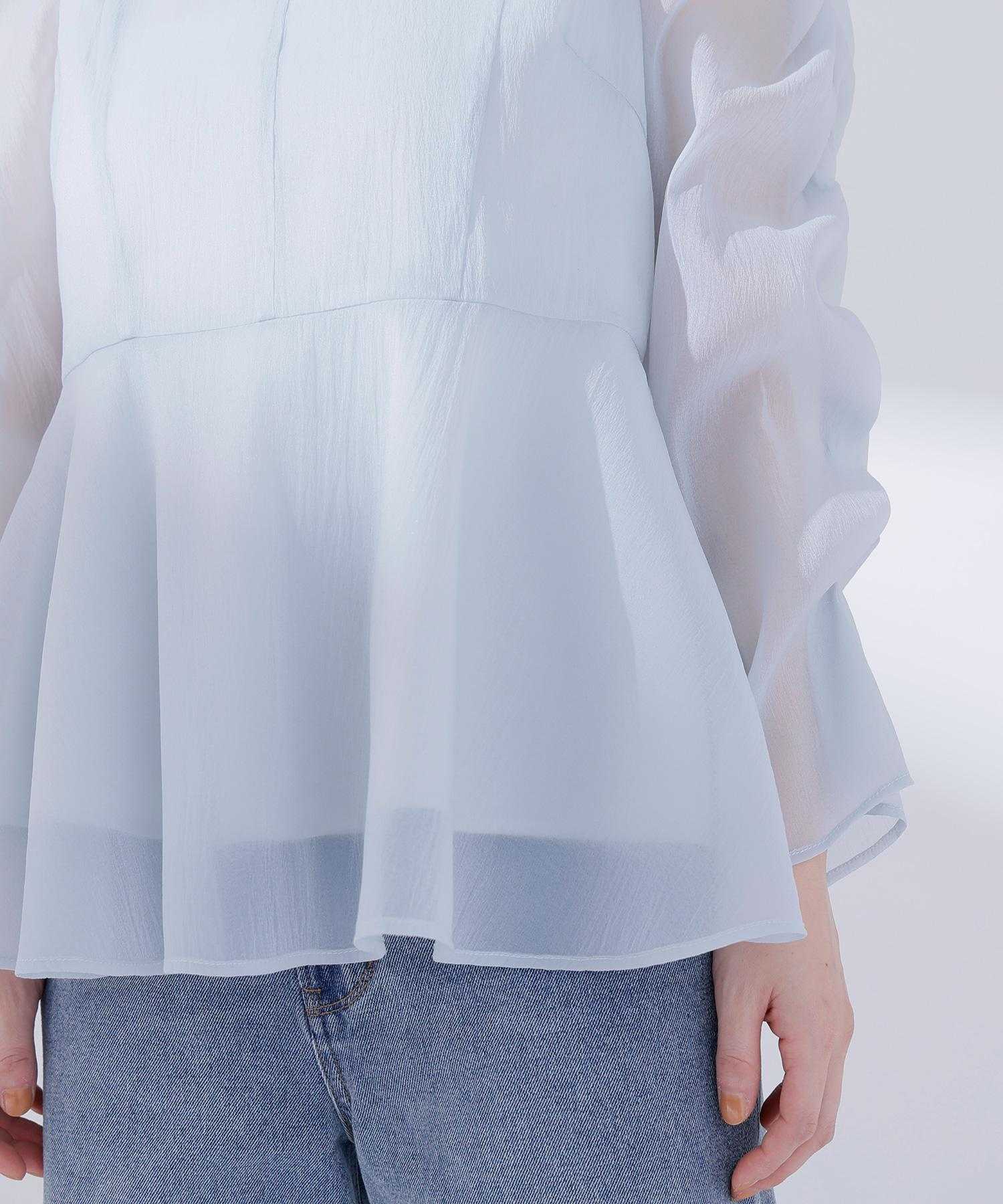 シアーペプラムブラウス ミントブルー