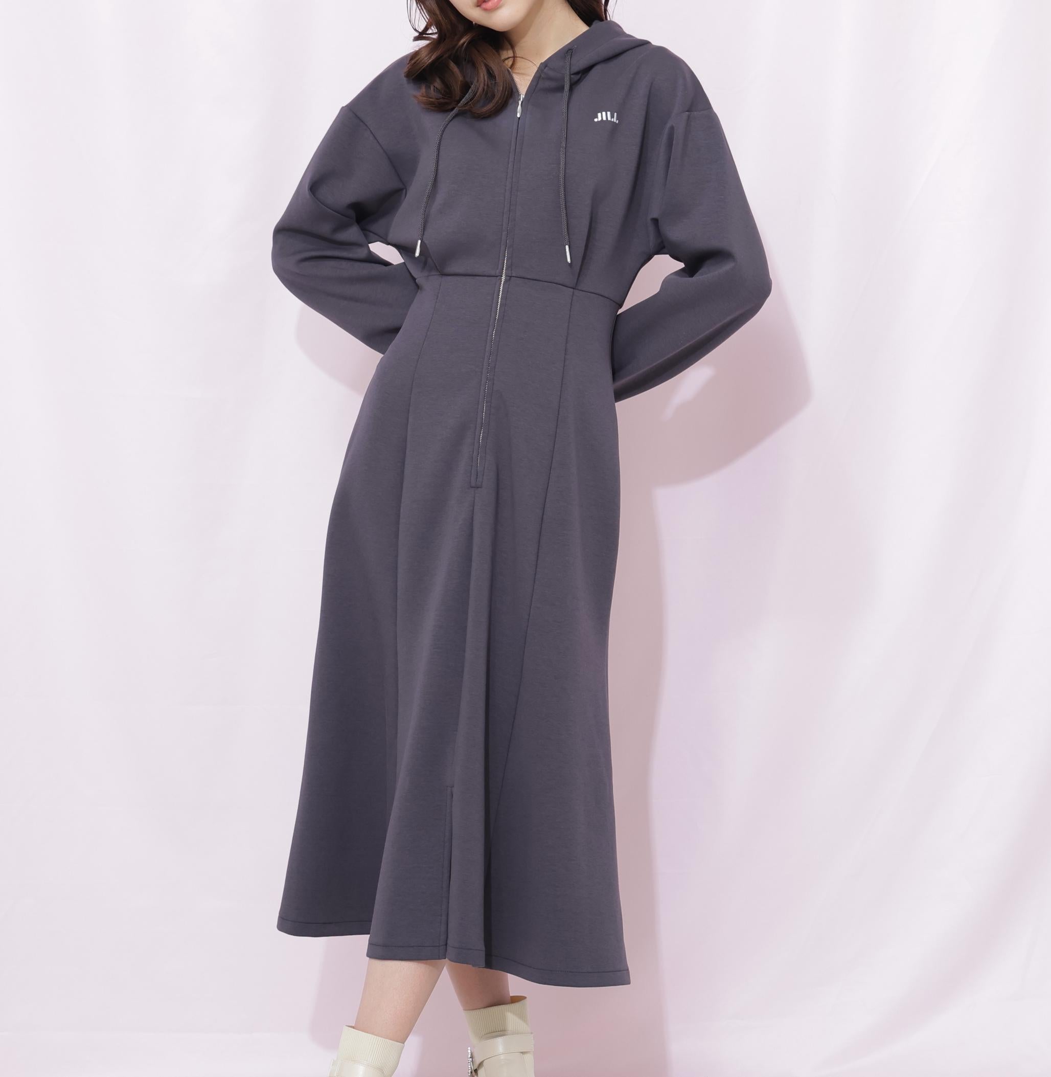 ダイバーフーディーロングワンピース チャコール