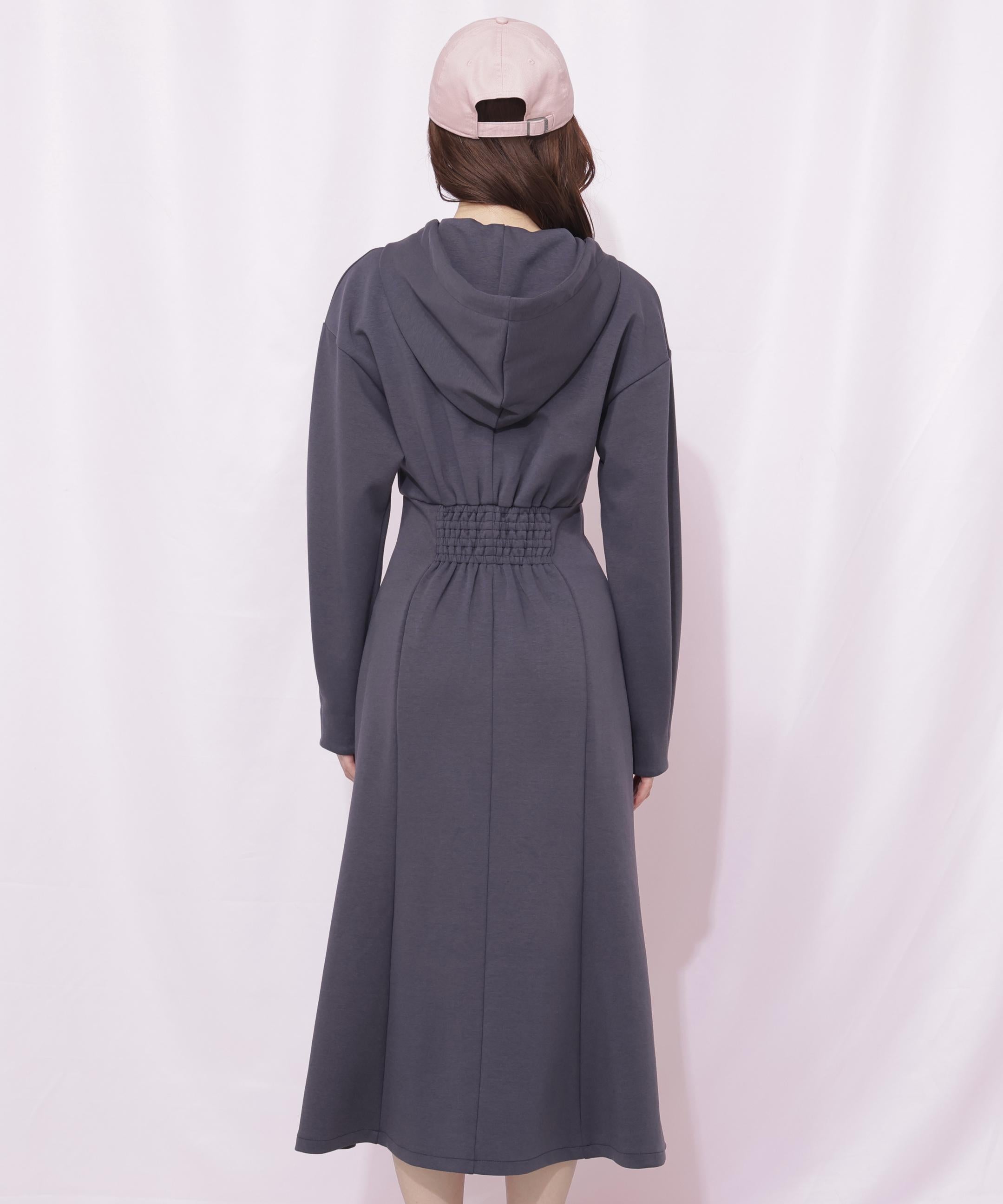 ダイバーフーディーロングワンピース チャコール