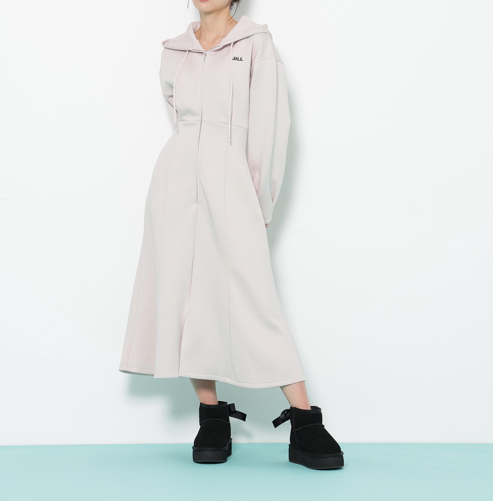 ダイバーフーディーロングワンピース ピンク