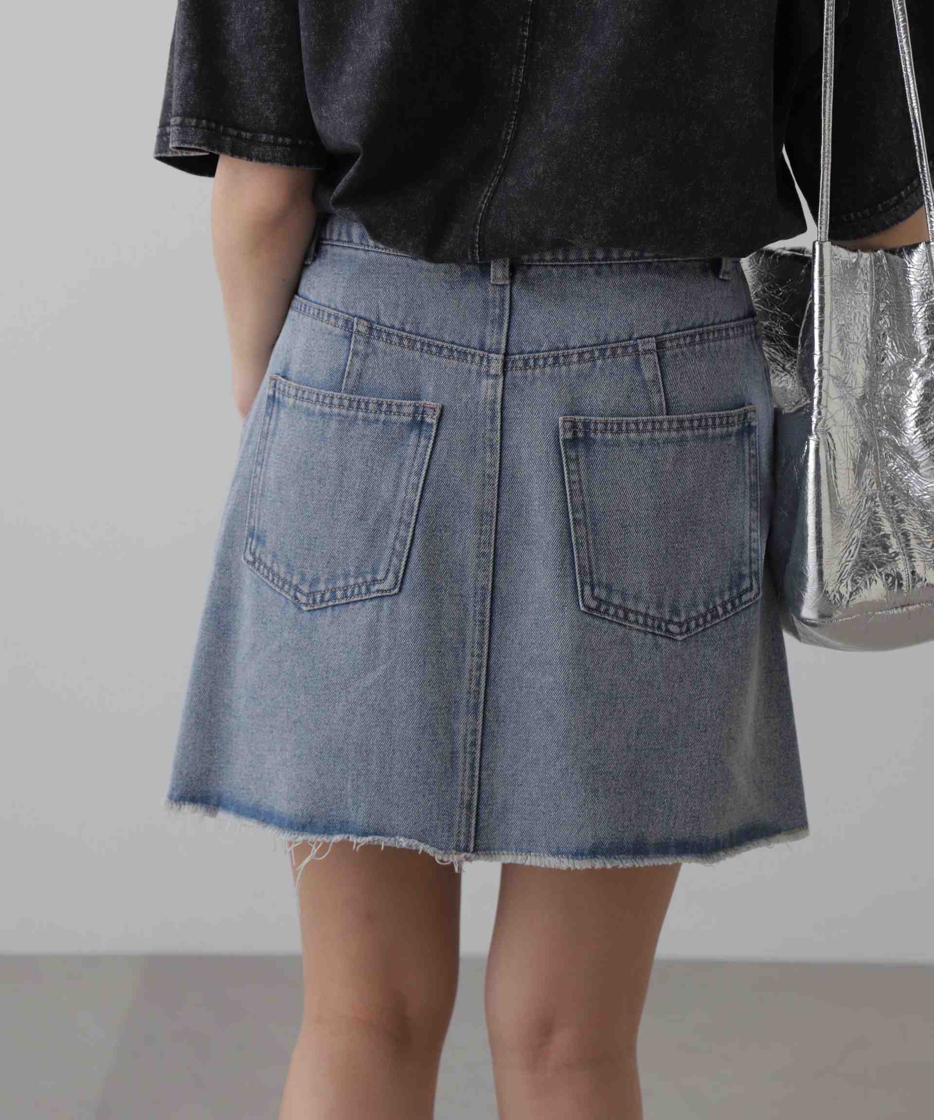 Layered可] Denim Wrap Mini Skirt