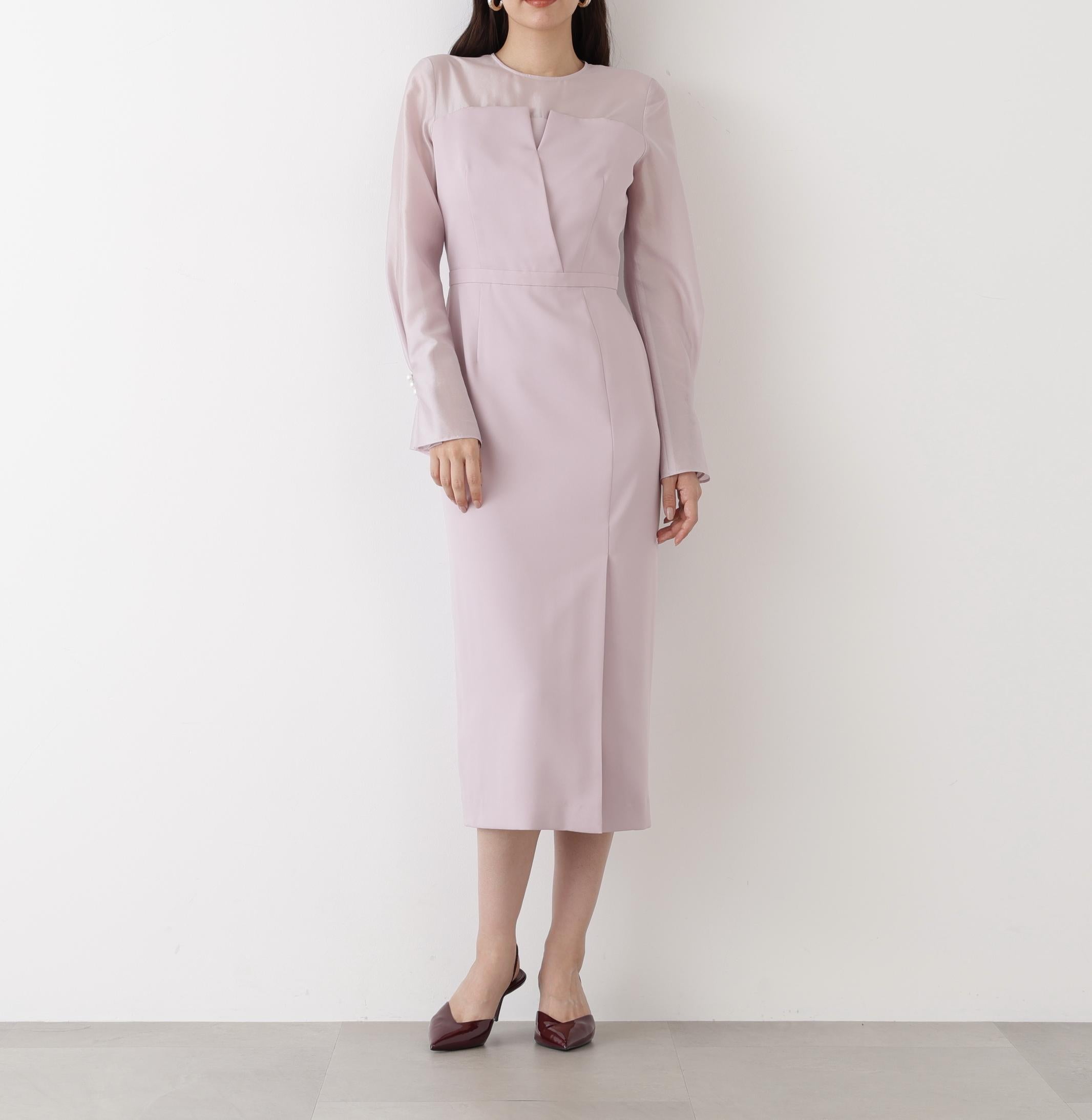 ◆パールスリーブドッキングワンピース ライラック2