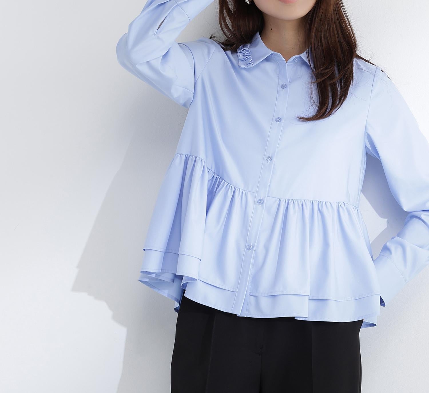 フリルカラーシャツ ブルー