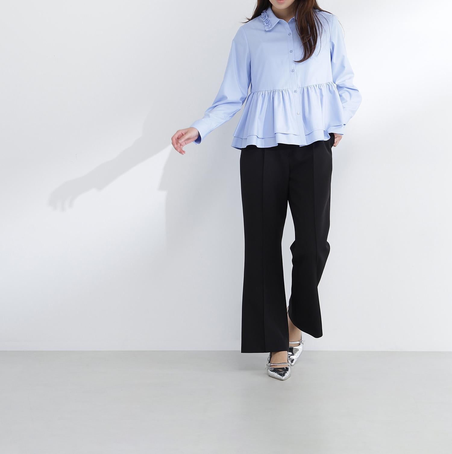 フリルカラーシャツ ブルー