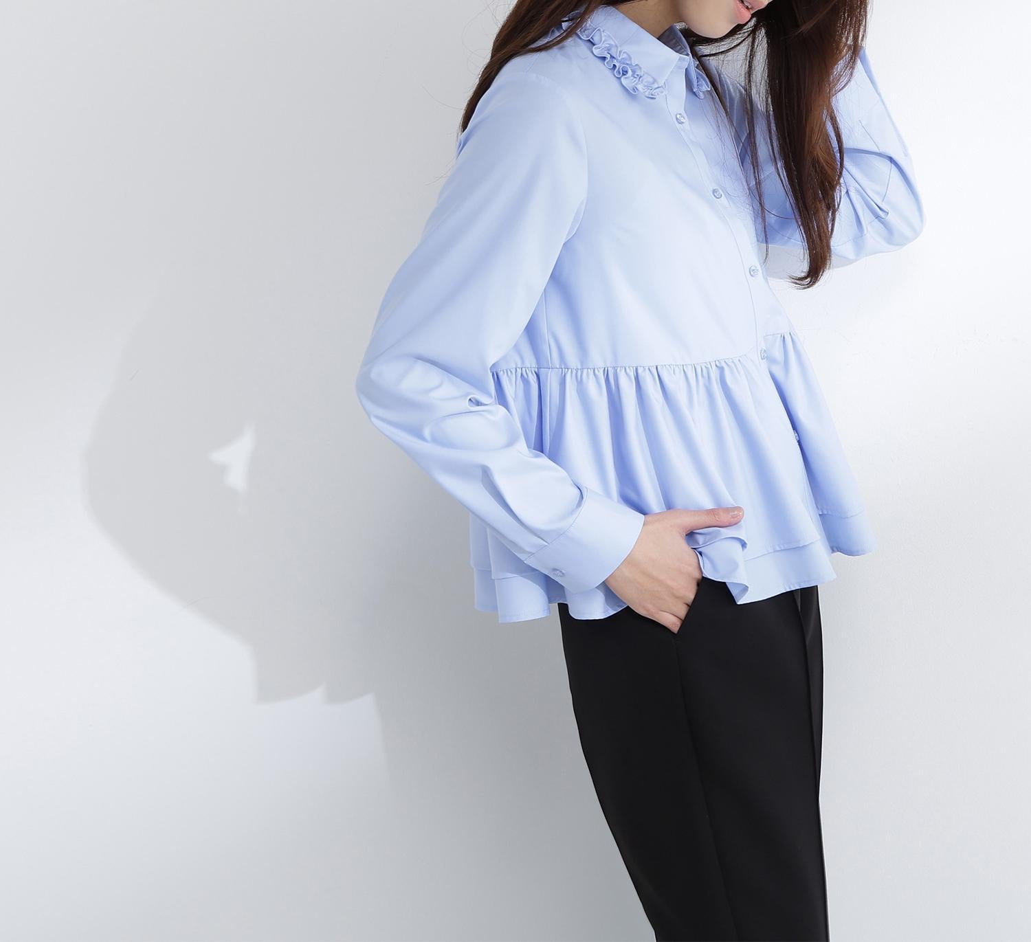 フリルカラーシャツ ブルー