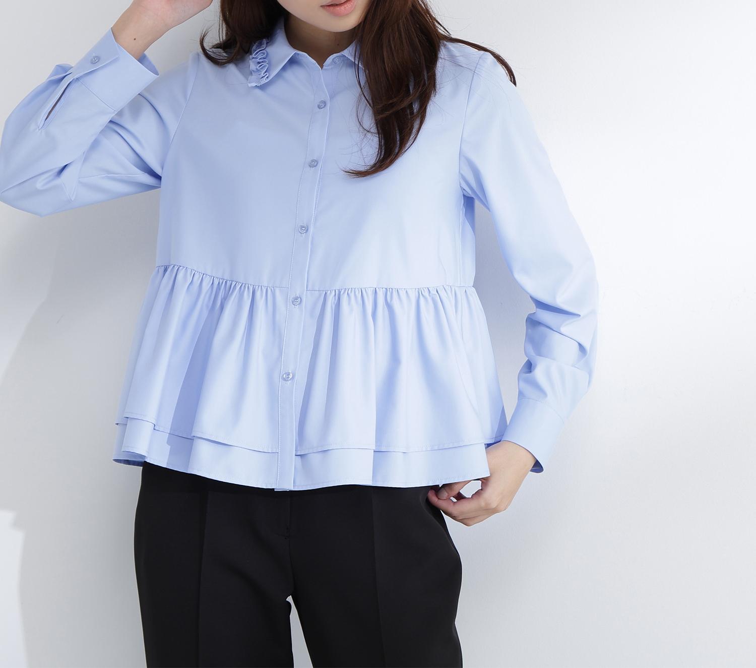 フリルカラーシャツ ブルー