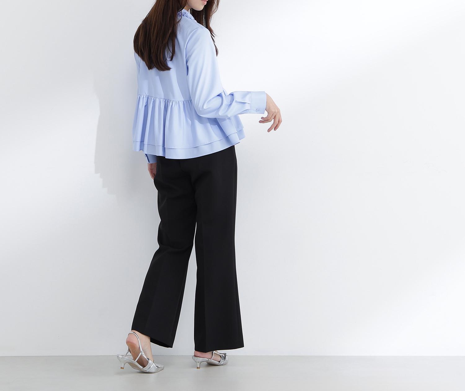 フリルカラーシャツ ブルー