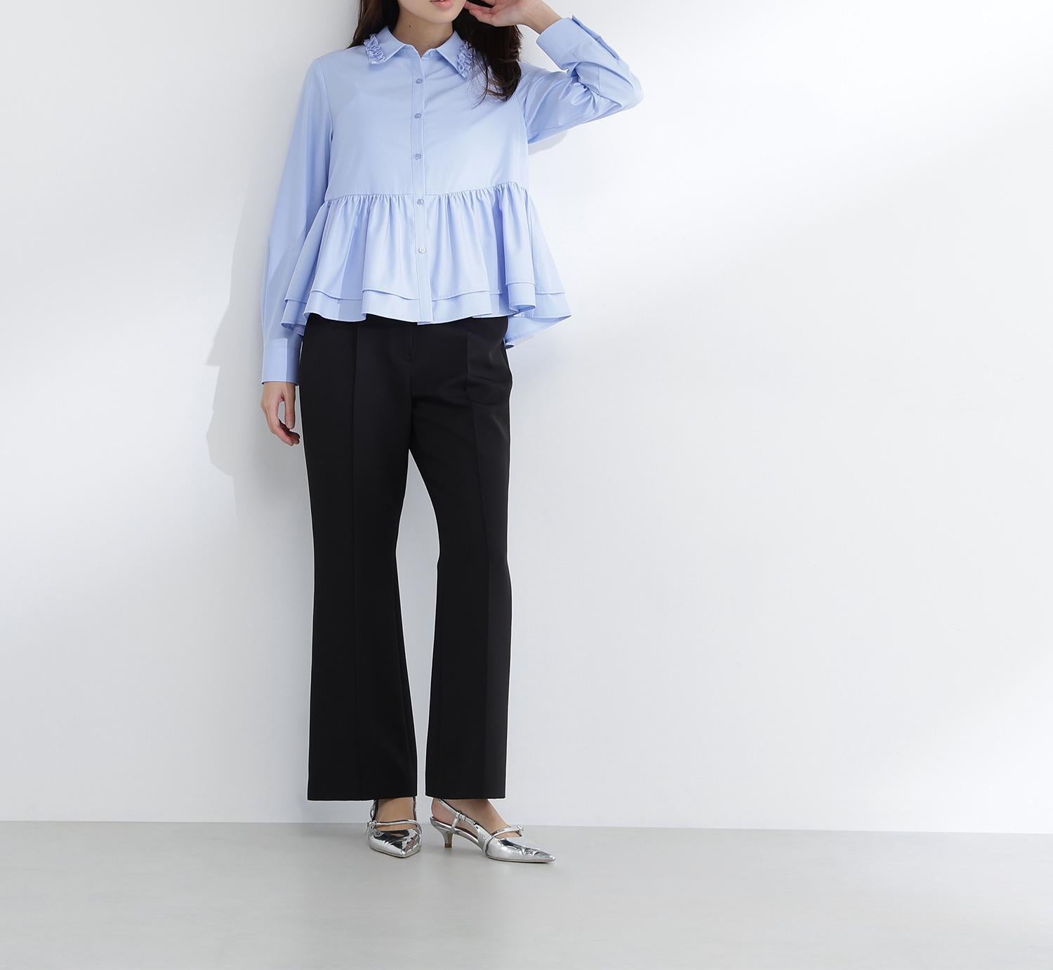 フリルカラーシャツ ブルー