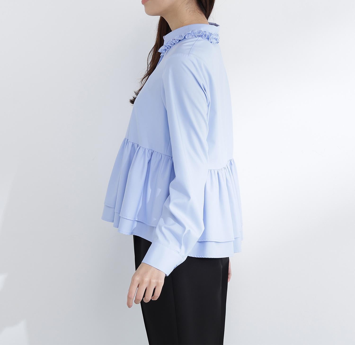 フリルカラーシャツ ブルー