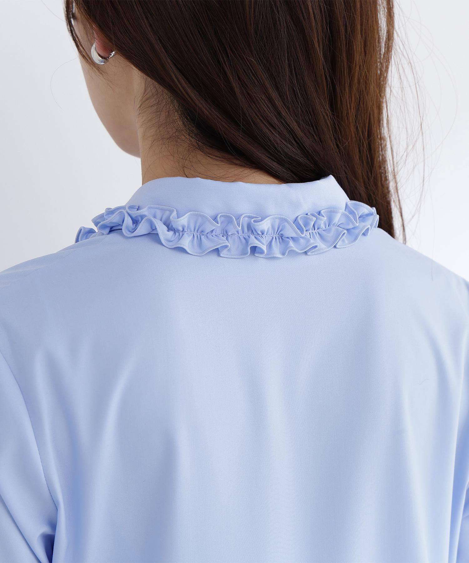 フリルカラーシャツ ブルー