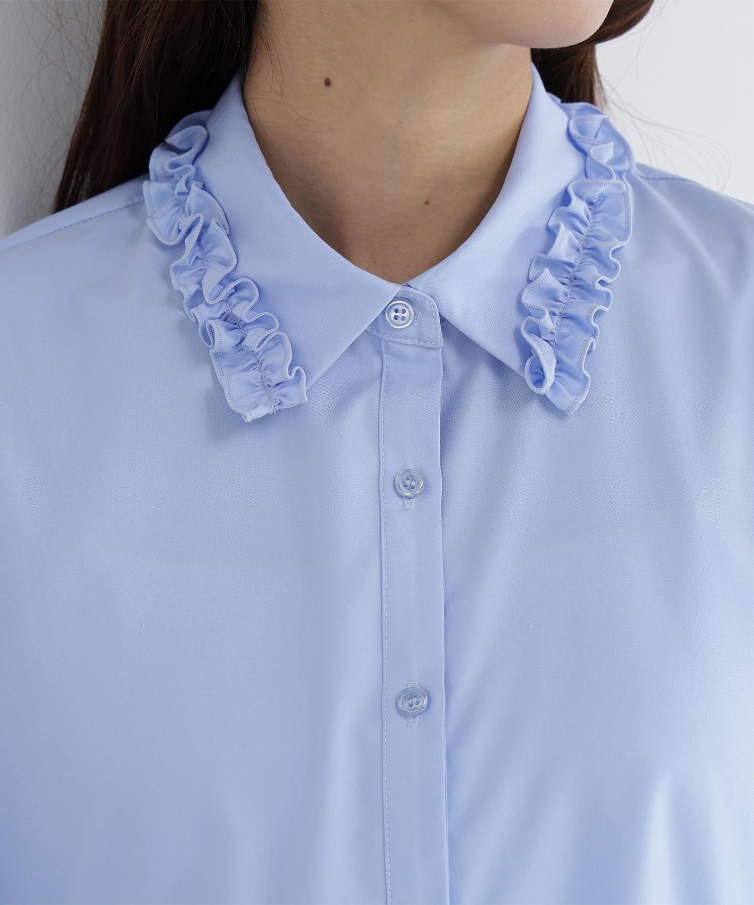 フリルカラーシャツ ブルー