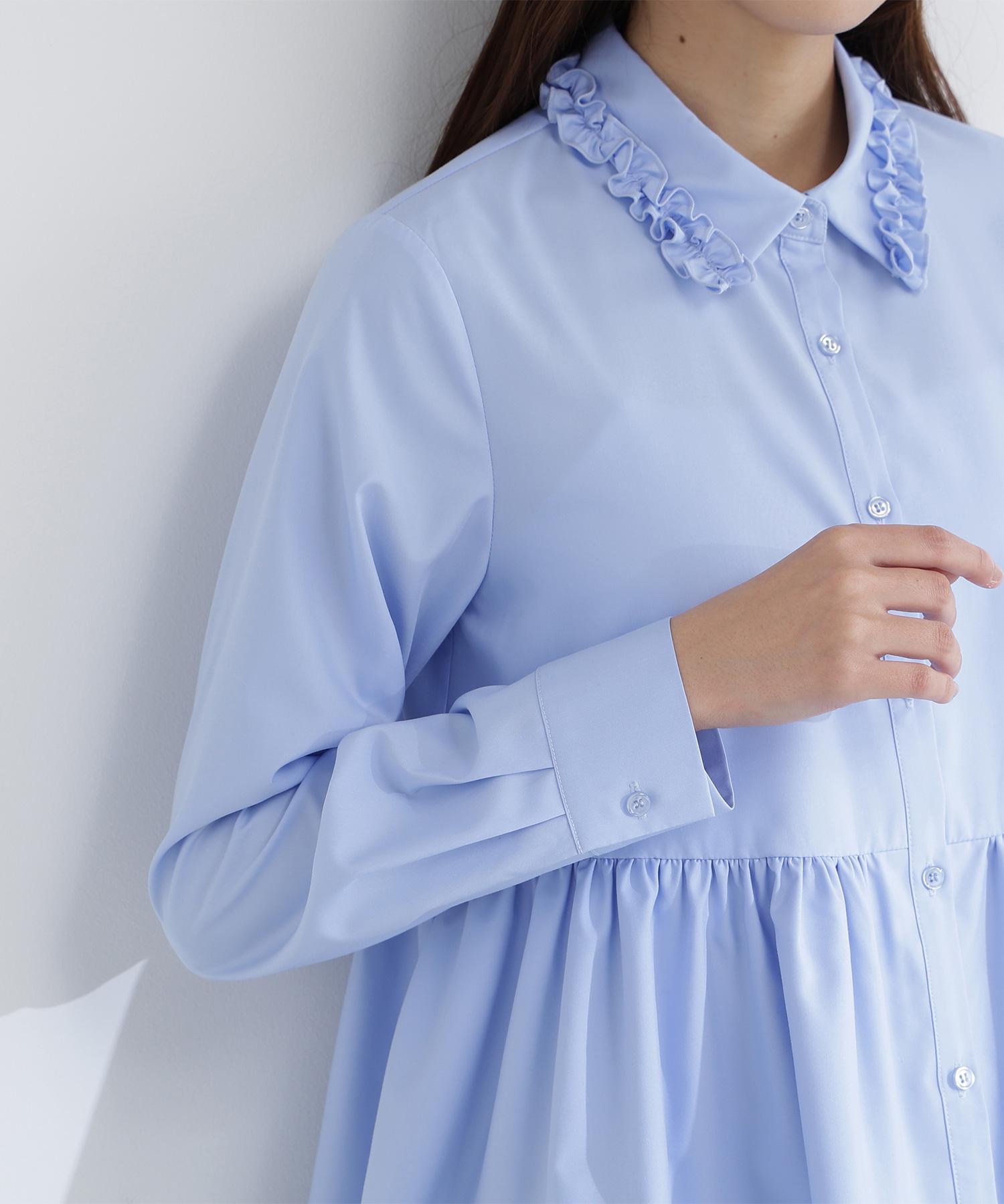 フリルカラーシャツ ブルー