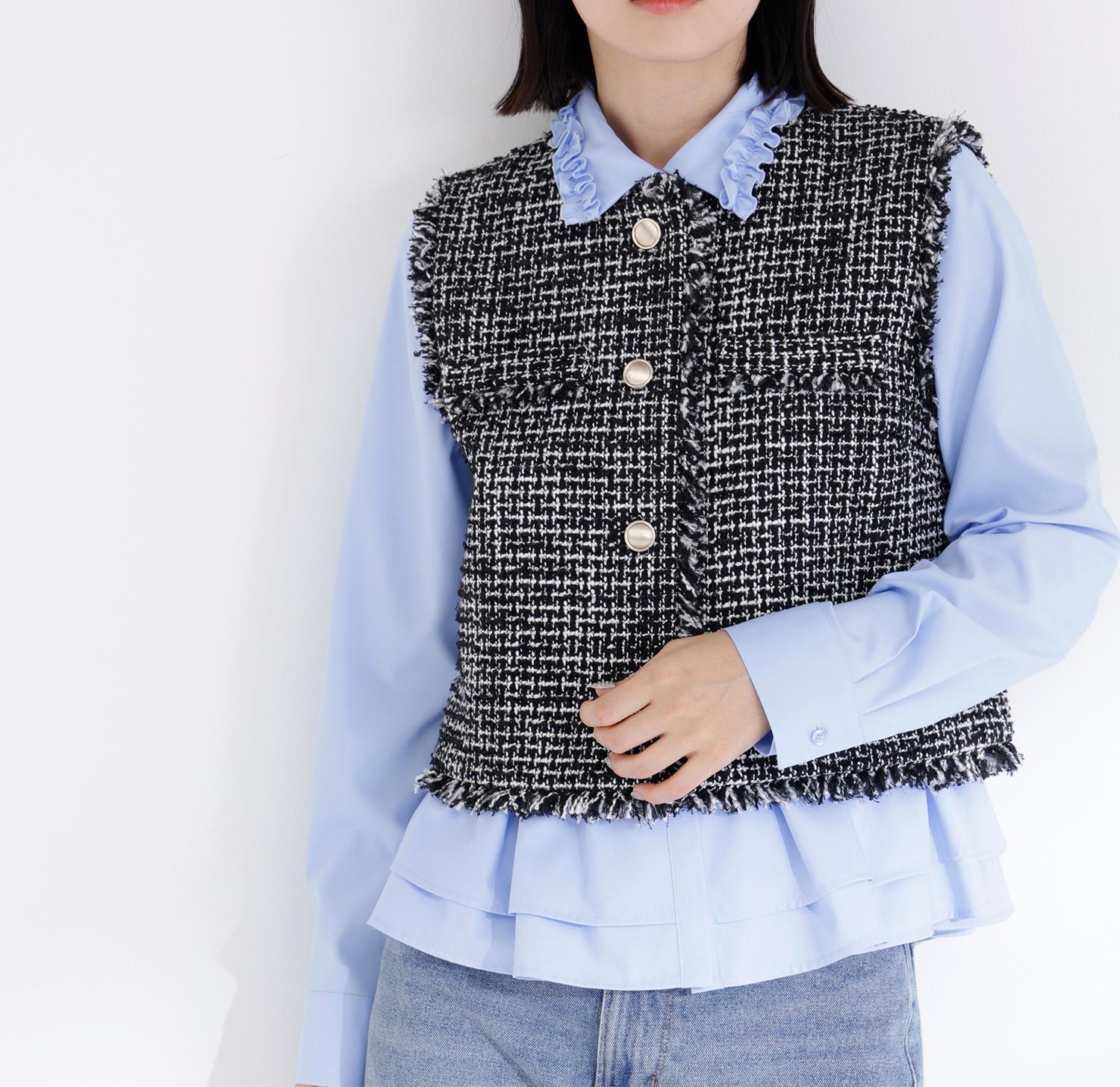 フリルカラーシャツ ブルー