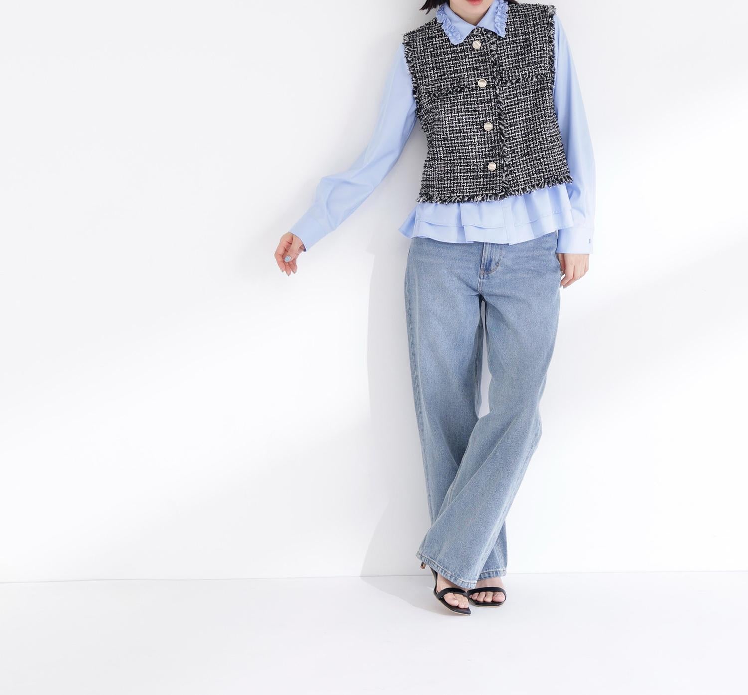 フリルカラーシャツ ブルー