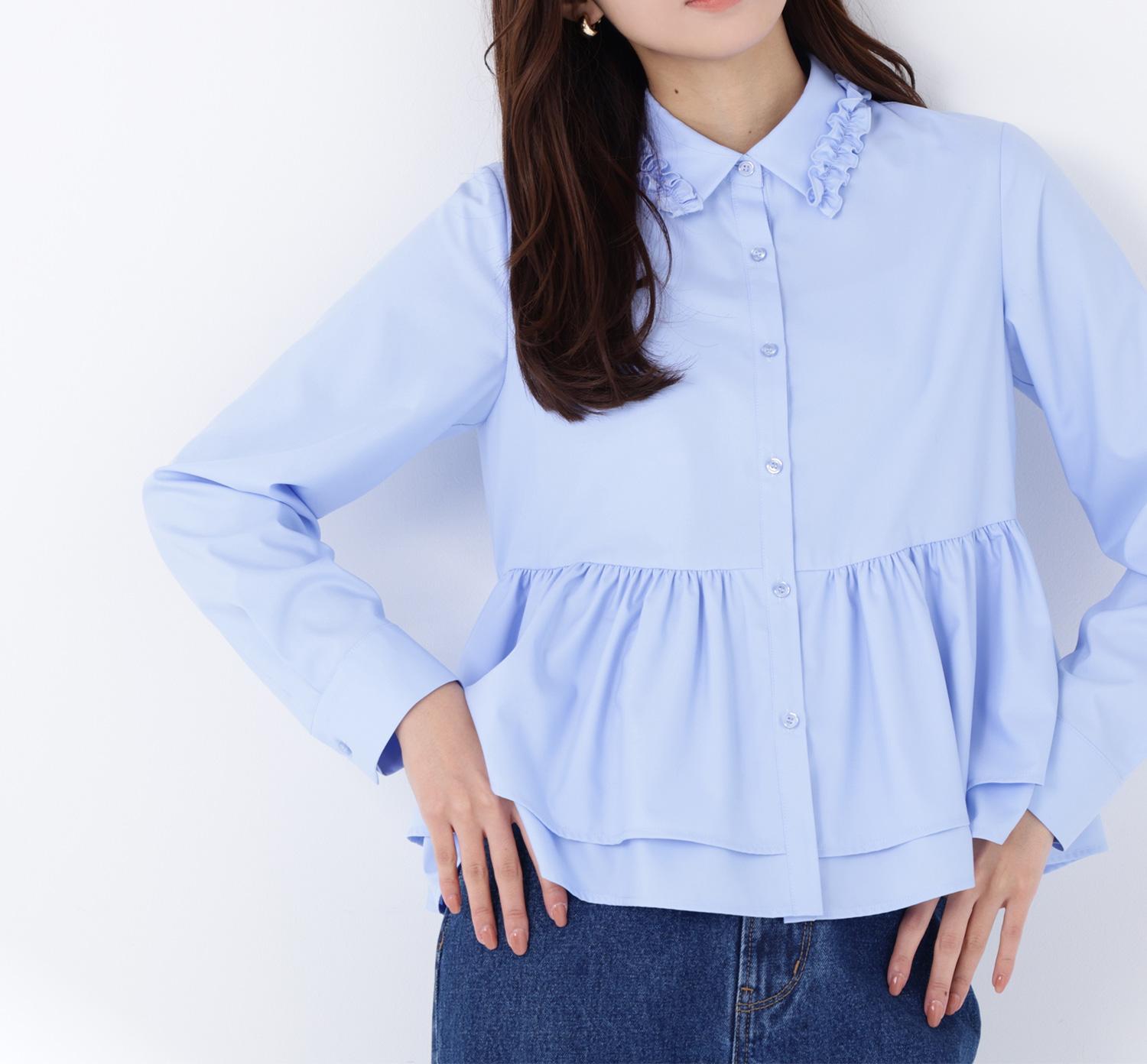 フリルカラーシャツ ブルー