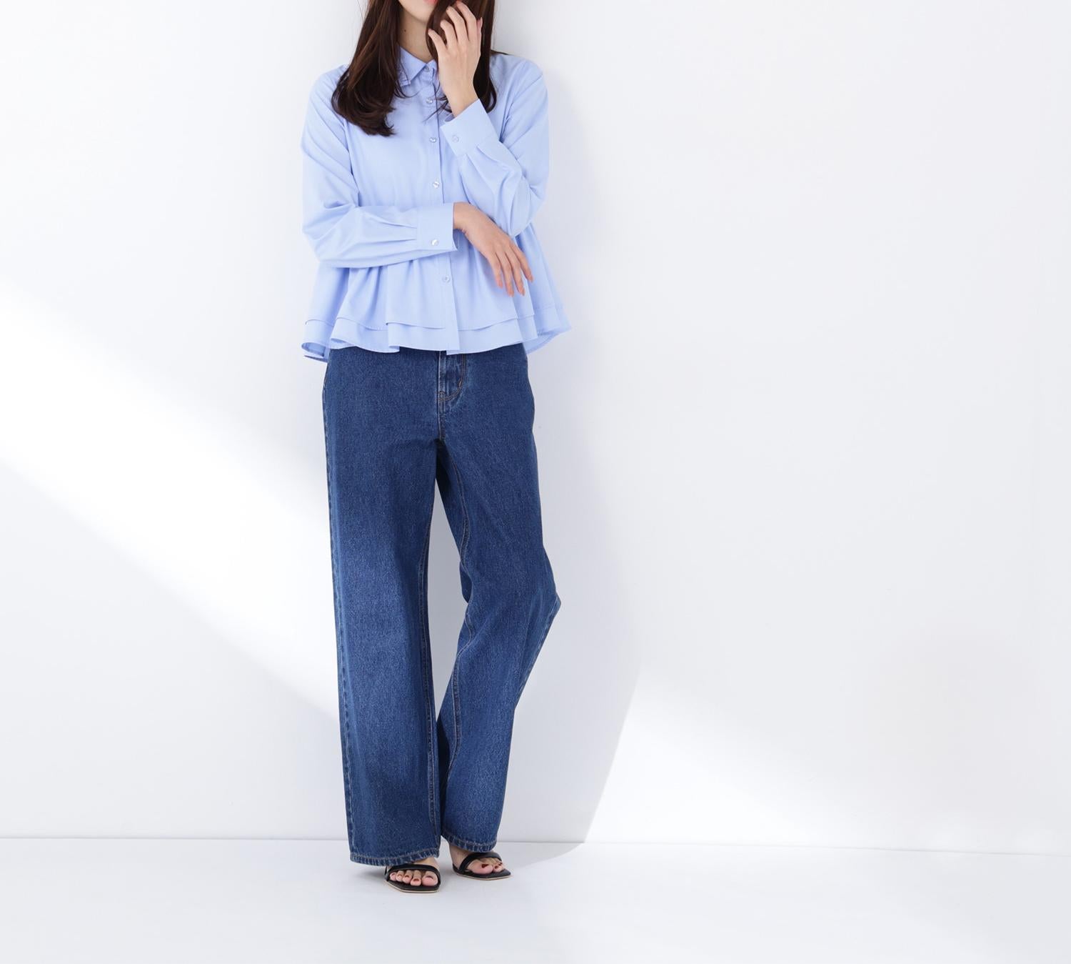 フリルカラーシャツ ブルー