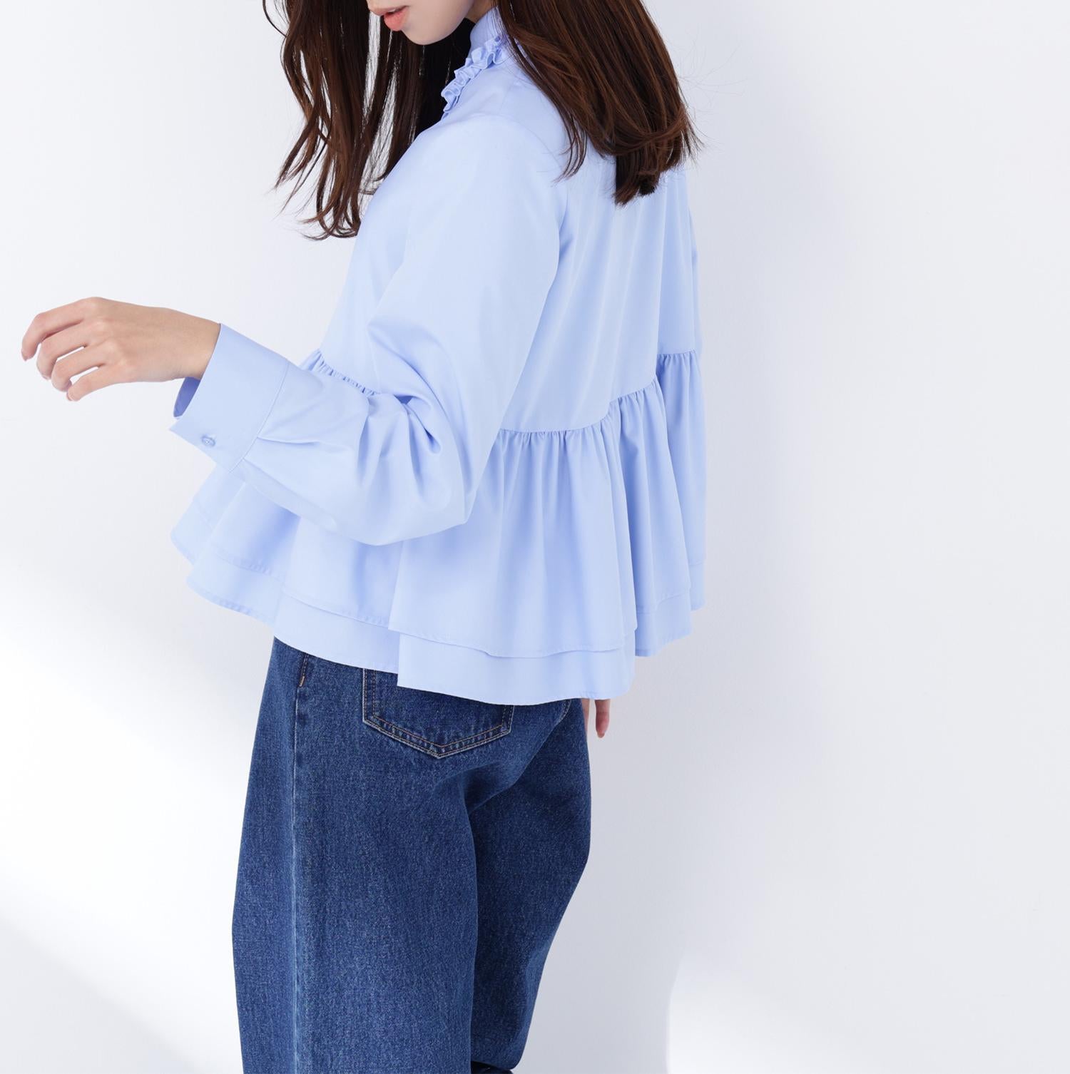フリルカラーシャツ ブルー