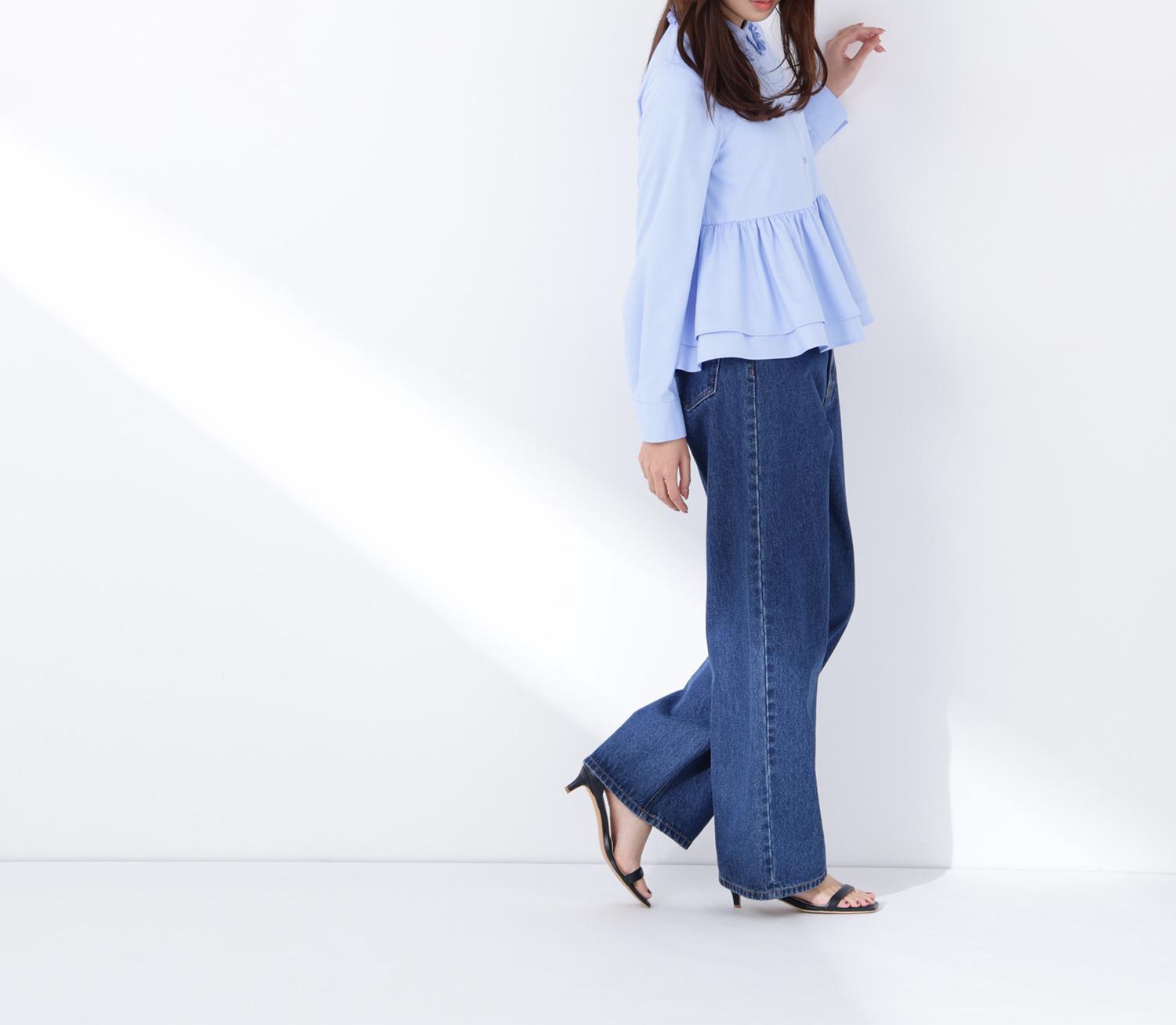 フリルカラーシャツ ブルー