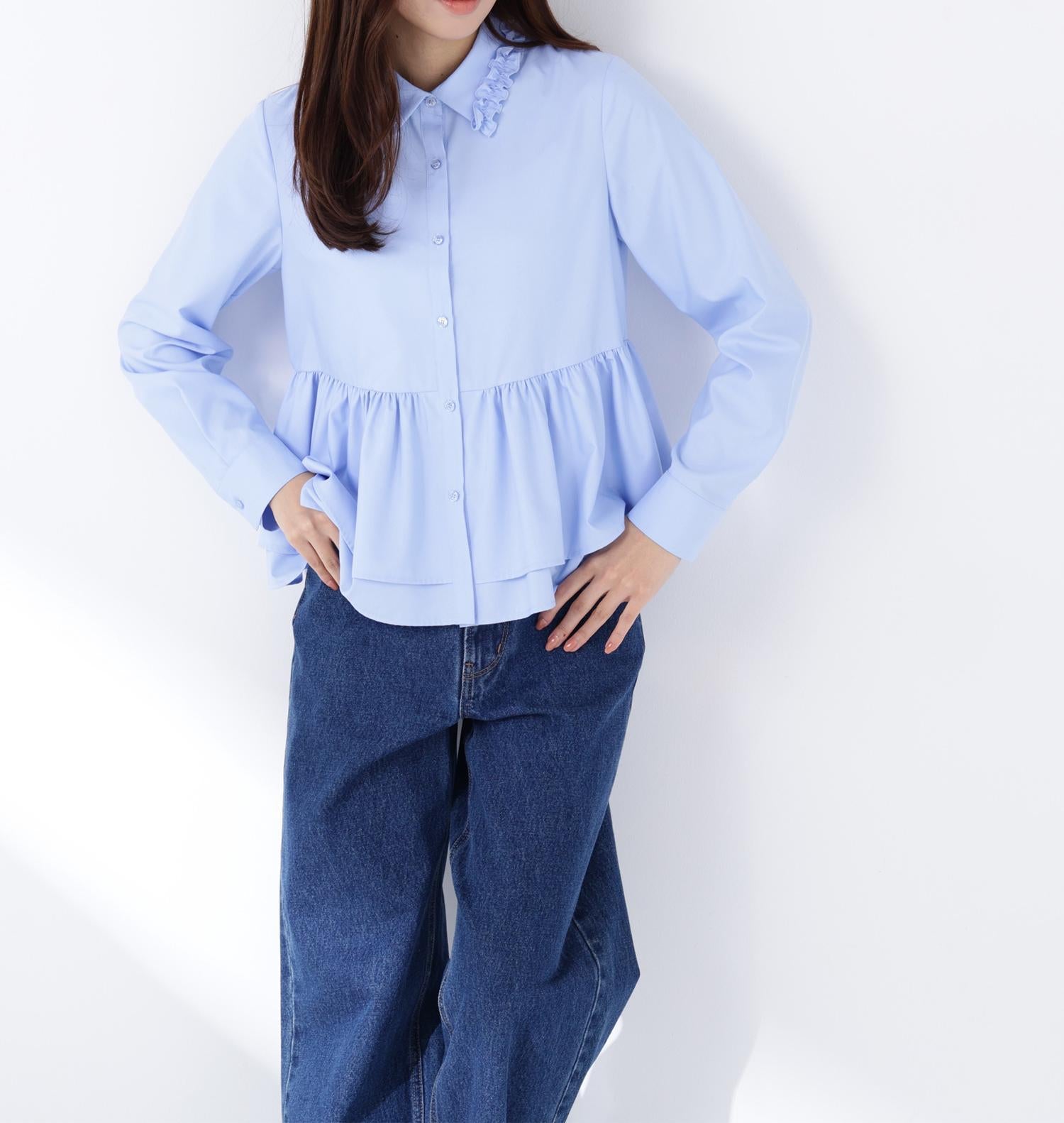 フリルカラーシャツ ブルー