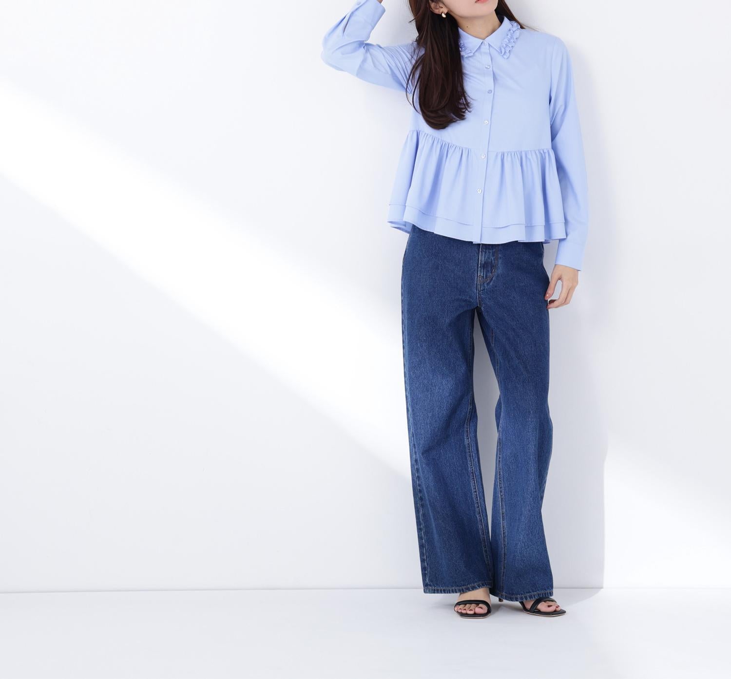 フリルカラーシャツ ブルー