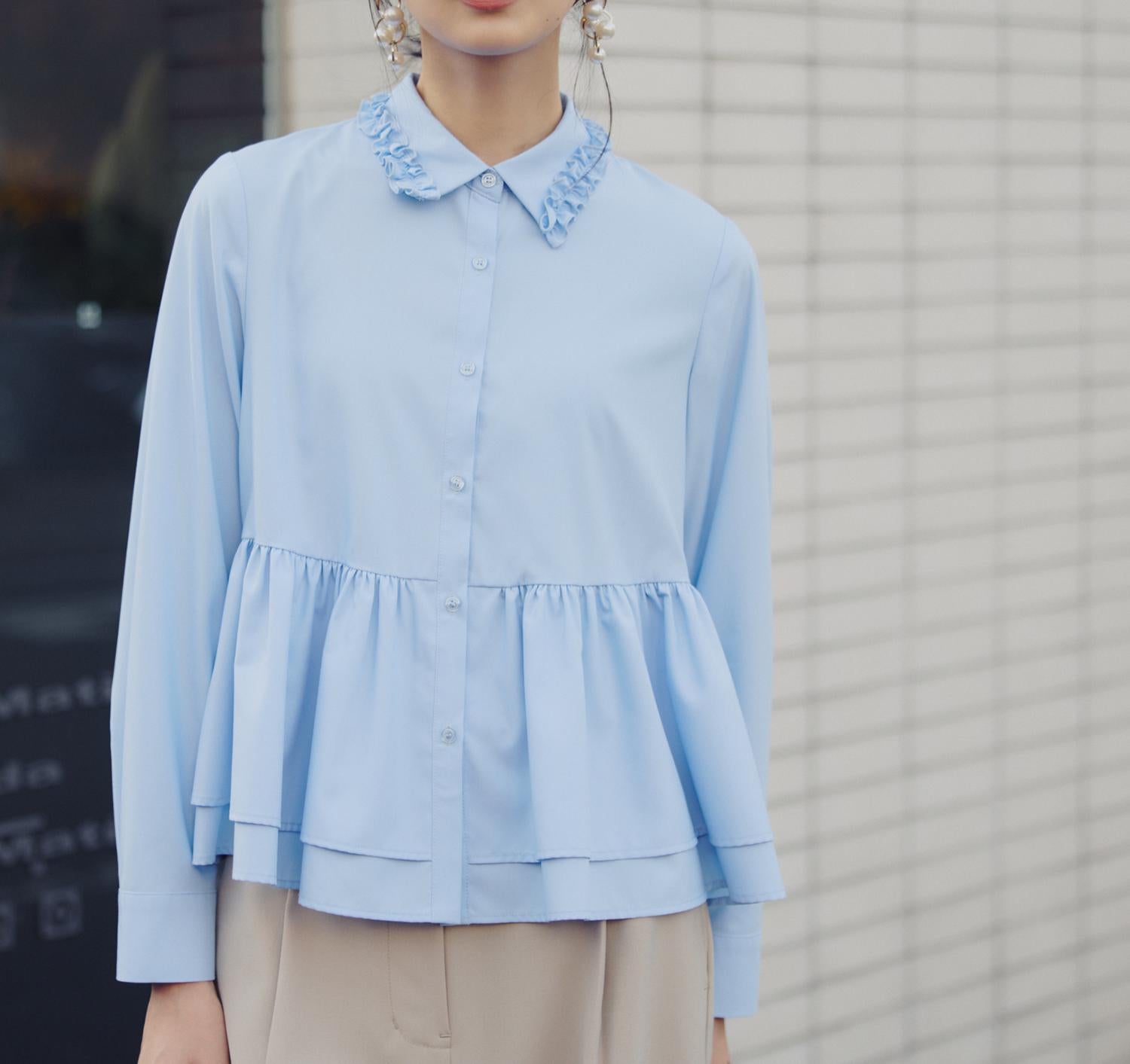 フリルカラーシャツ ブルー