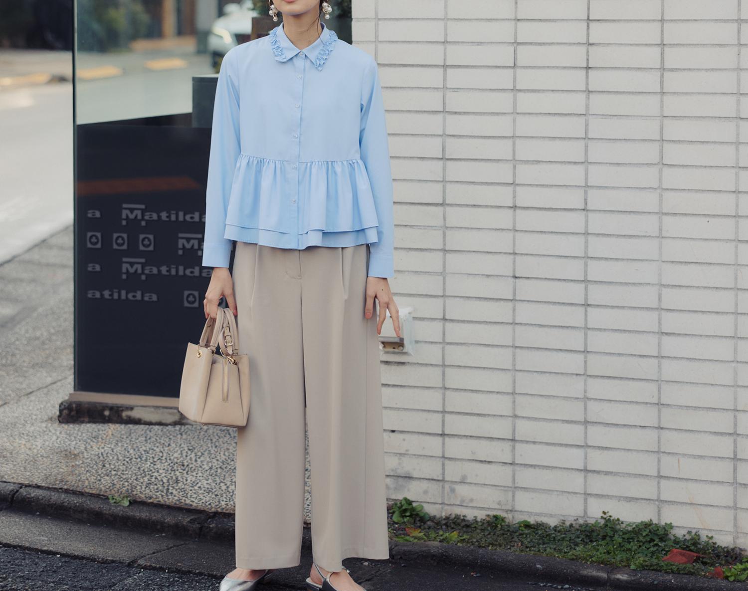 フリルカラーシャツ ブルー