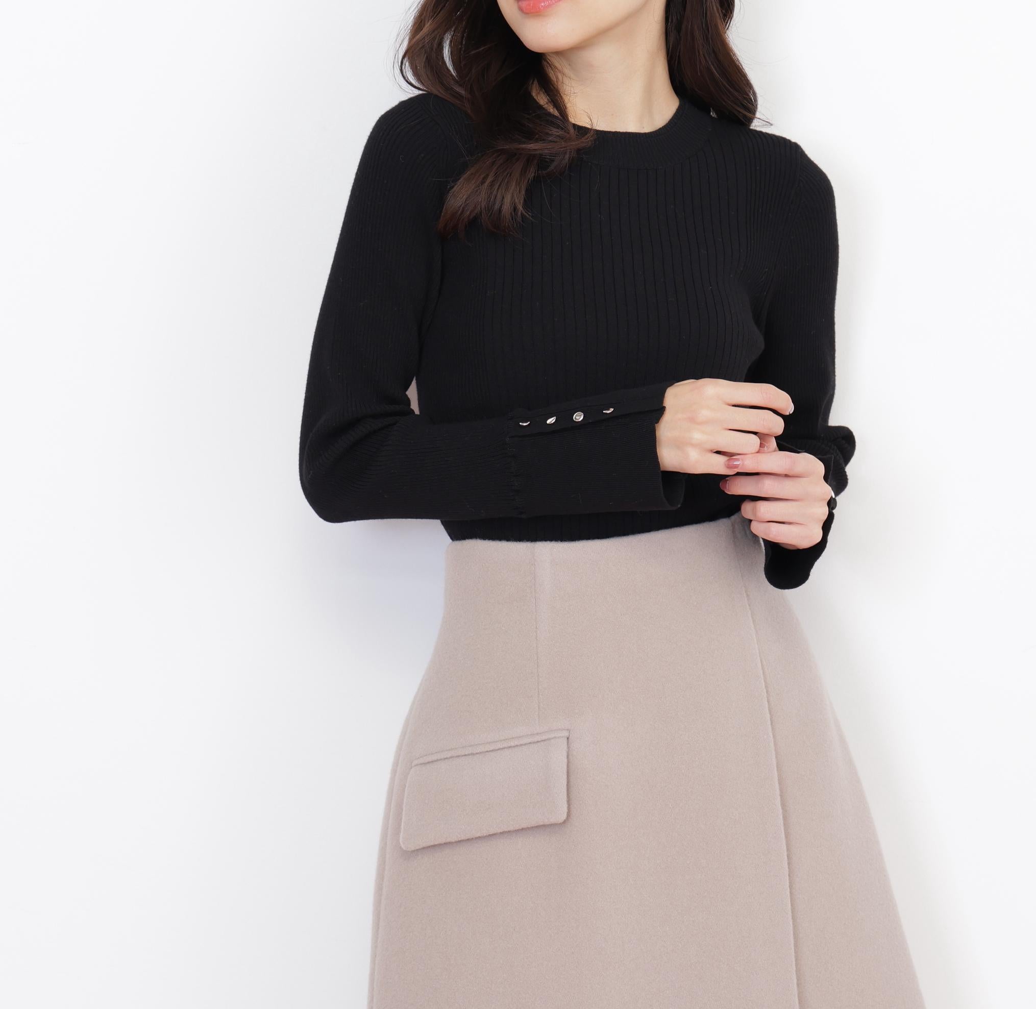 袖ボタンリブニット ブラック