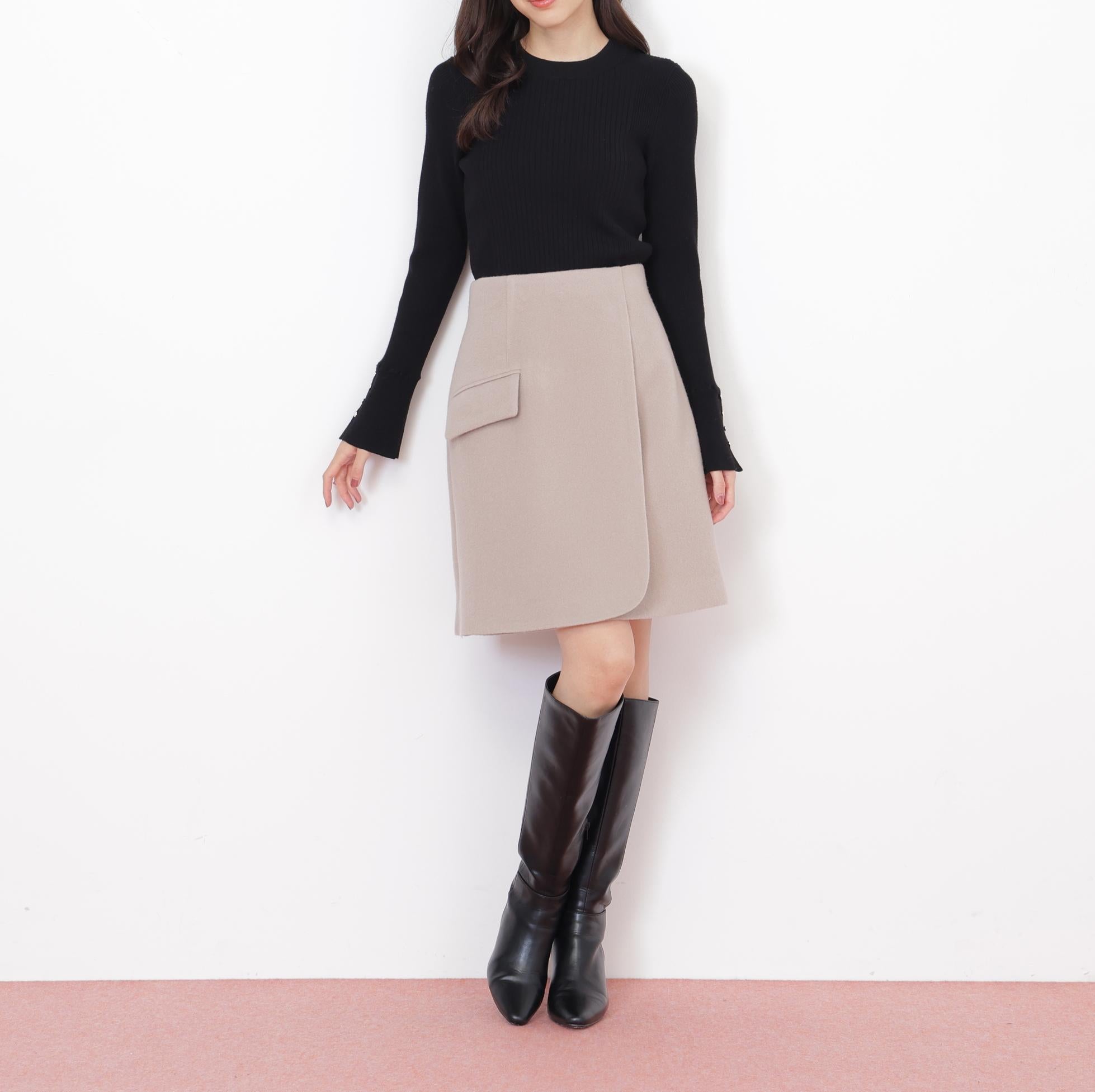 袖ボタンリブニット ブラック