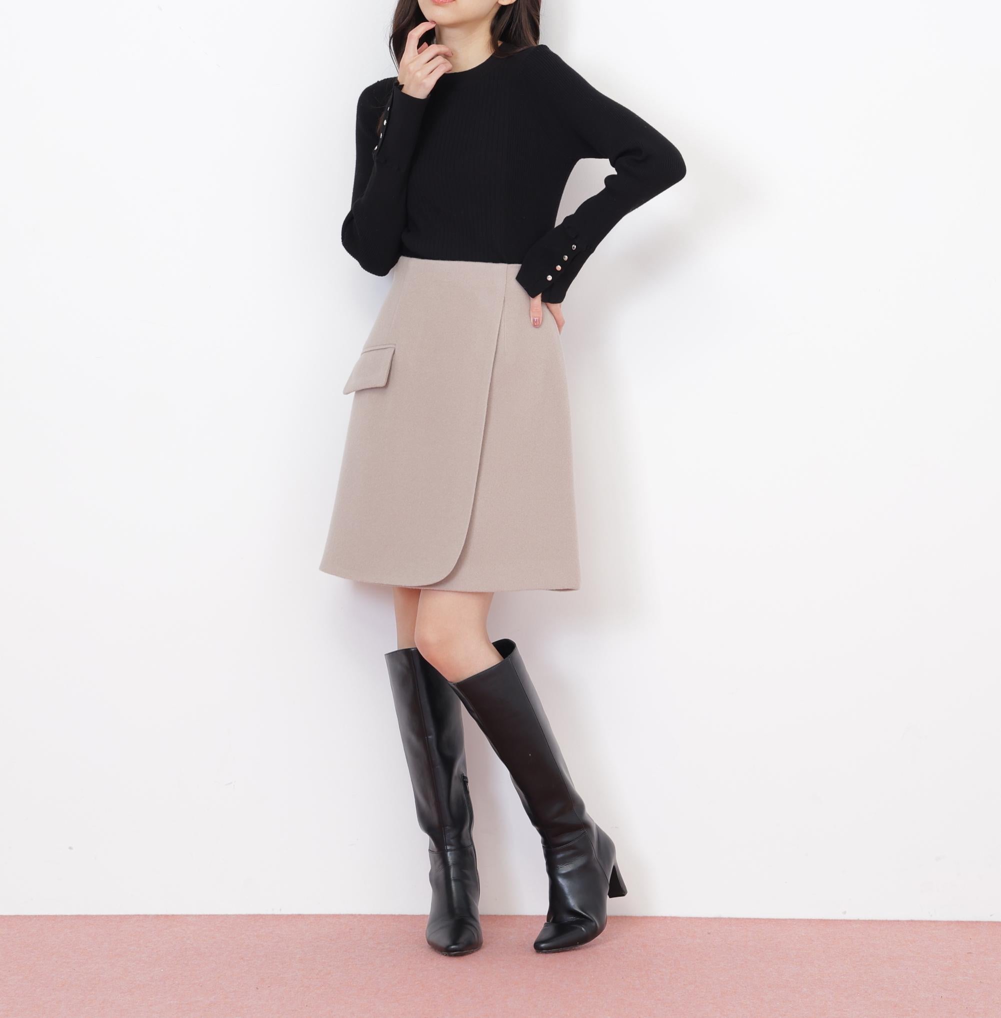 袖ボタンリブニット ブラック