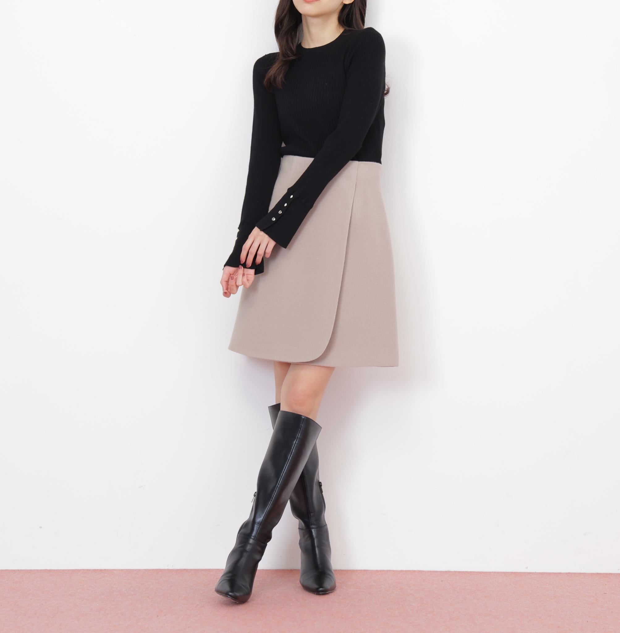 袖ボタンリブニット ブラック