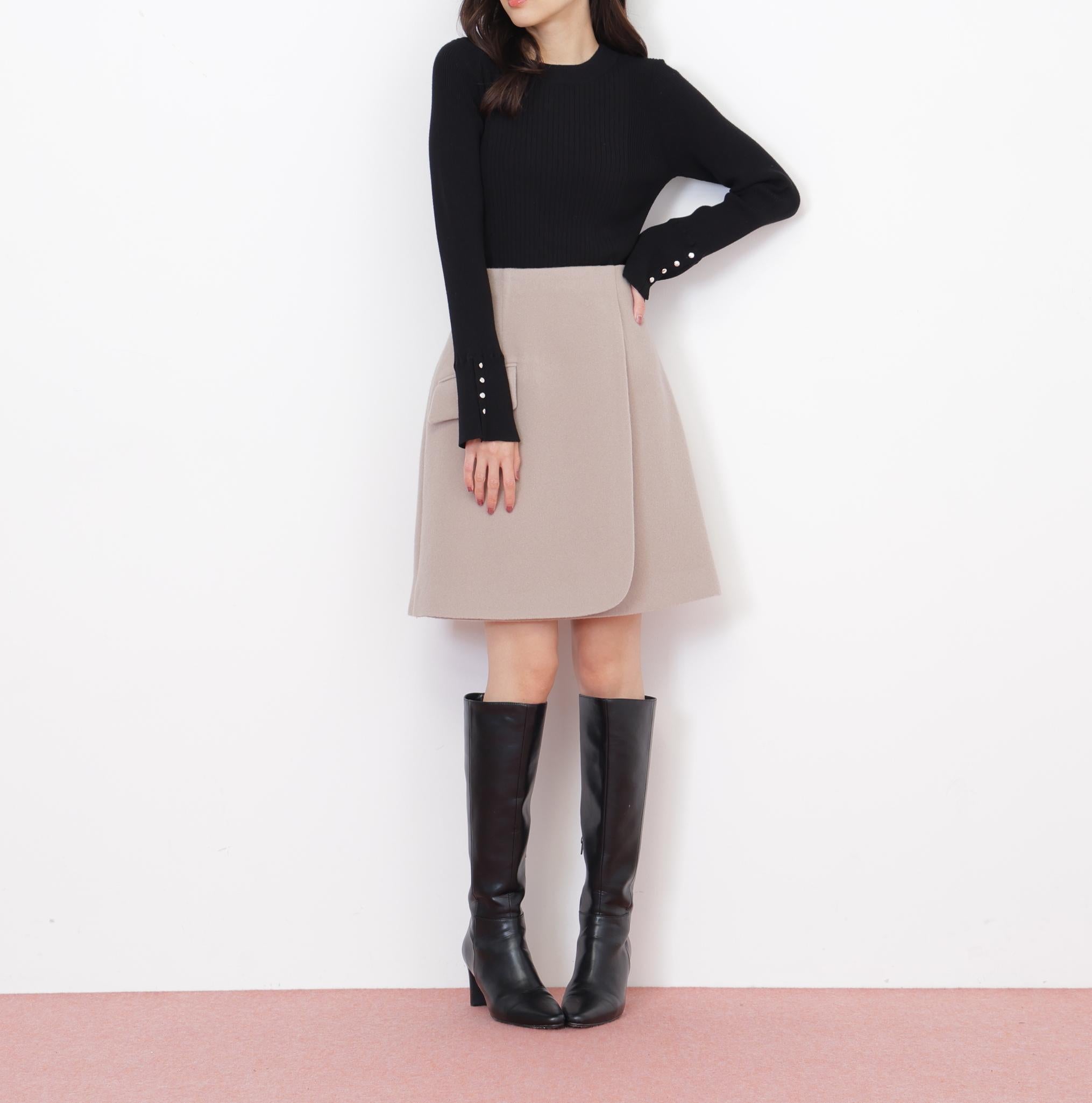 袖ボタンリブニット ブラック