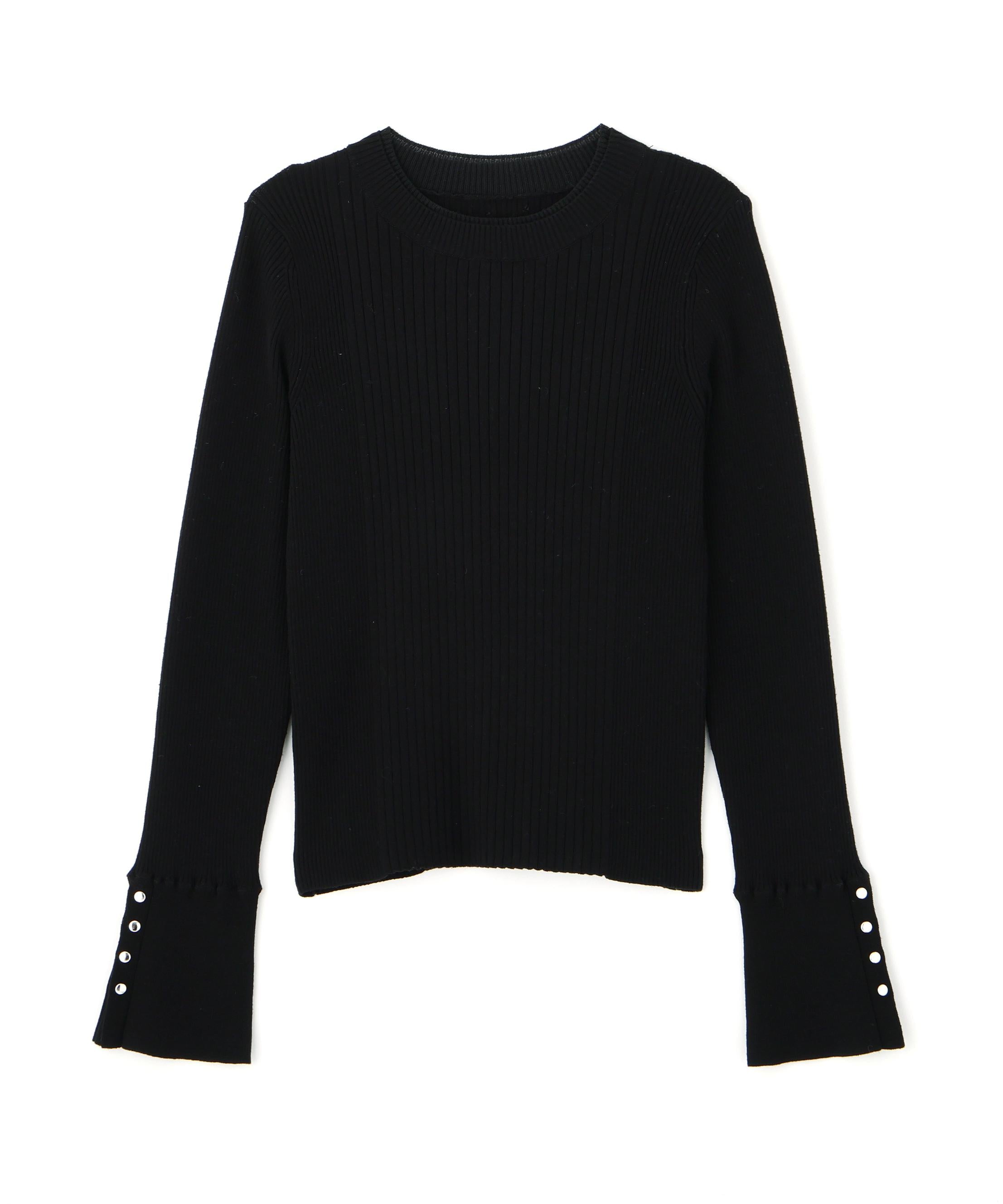 袖ボタンリブニット ブラック
