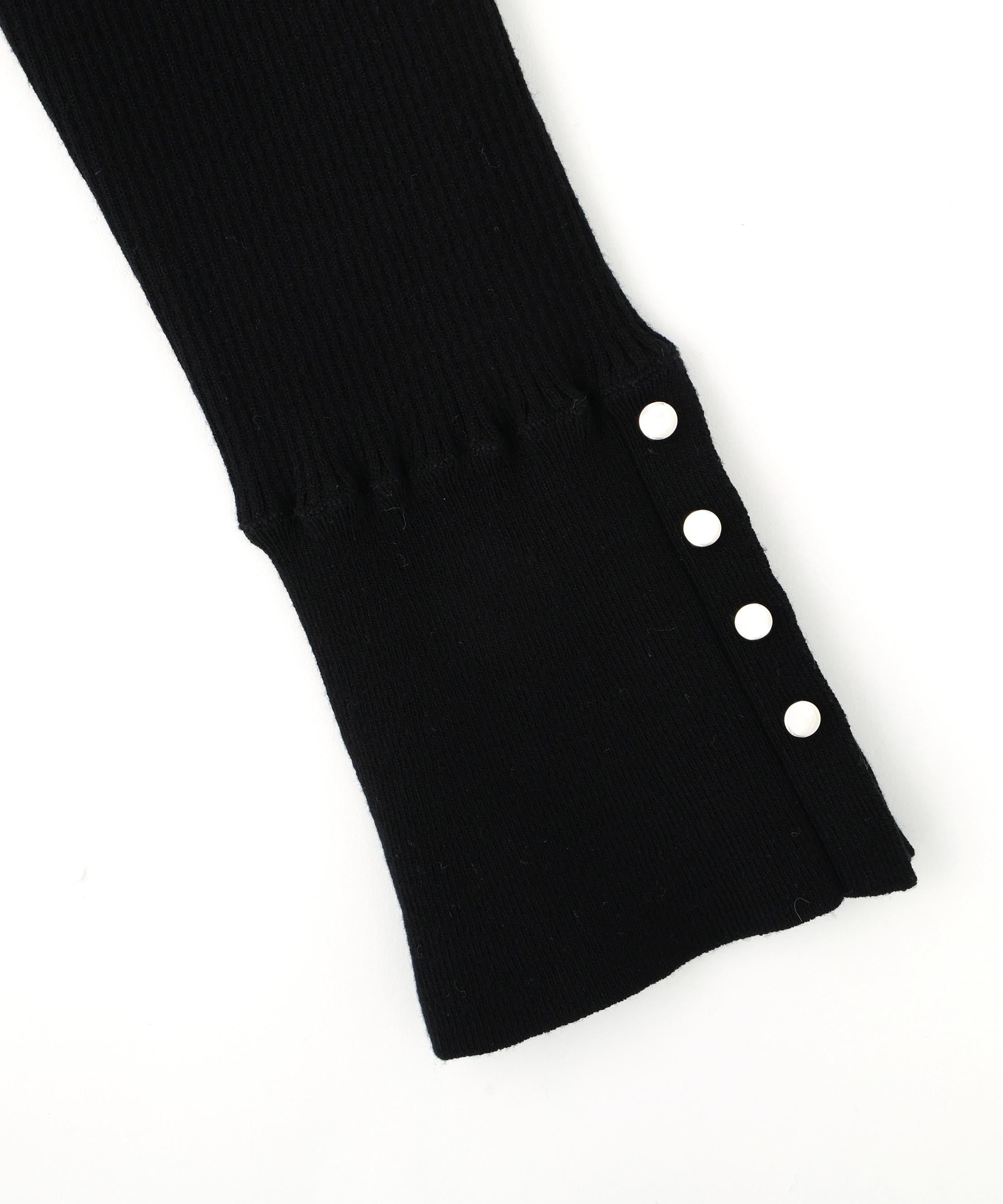 袖ボタンリブニット ブラック