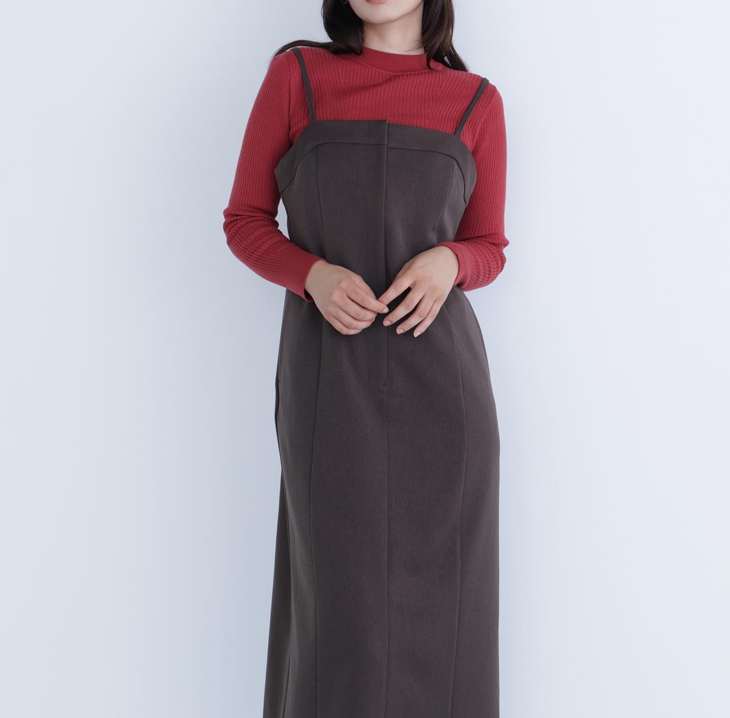 キャミワンピース ダークブラウン1